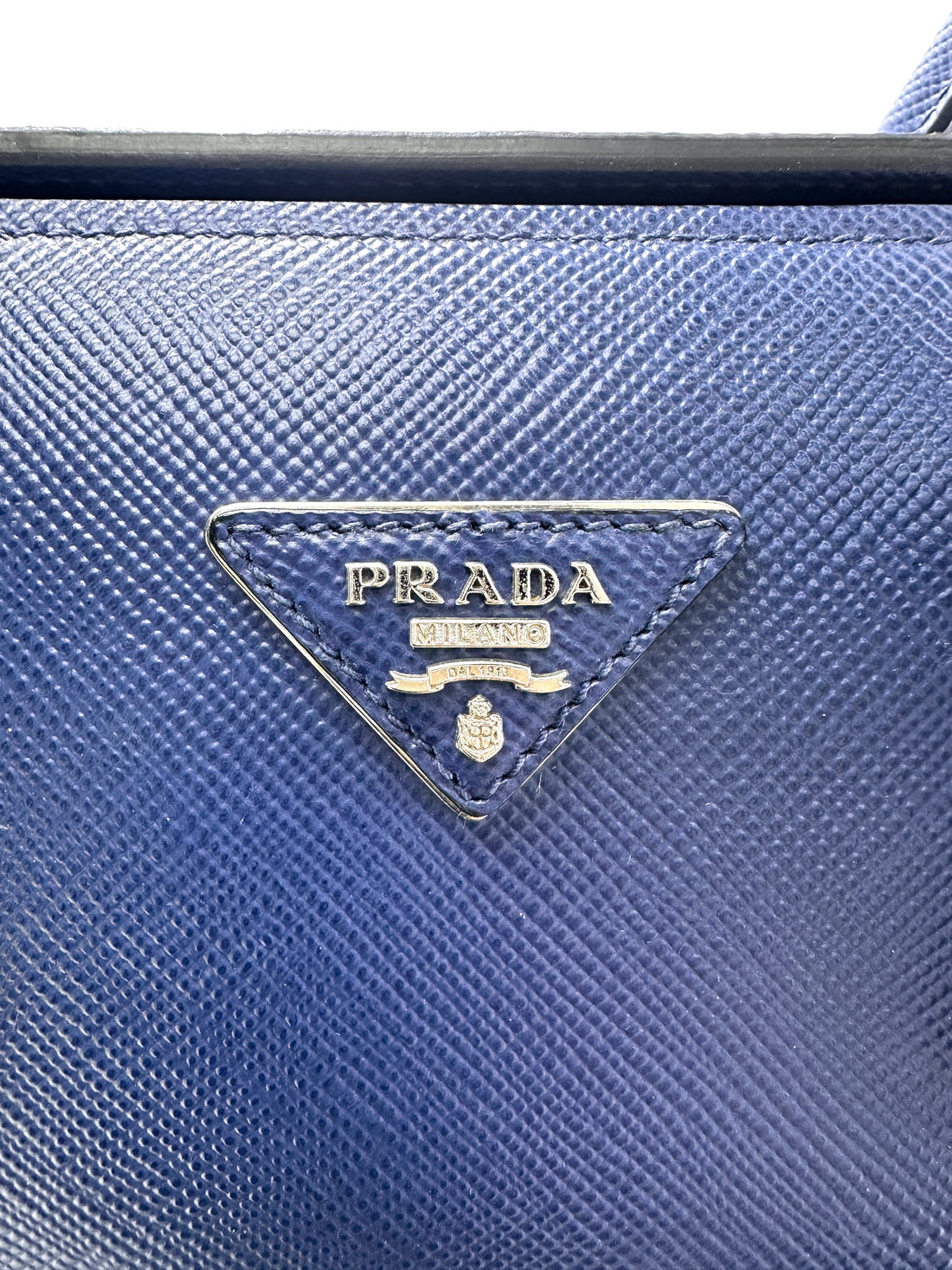 Prada Double Blue Saffiano Cuir Leather Handle Bag PR318-1