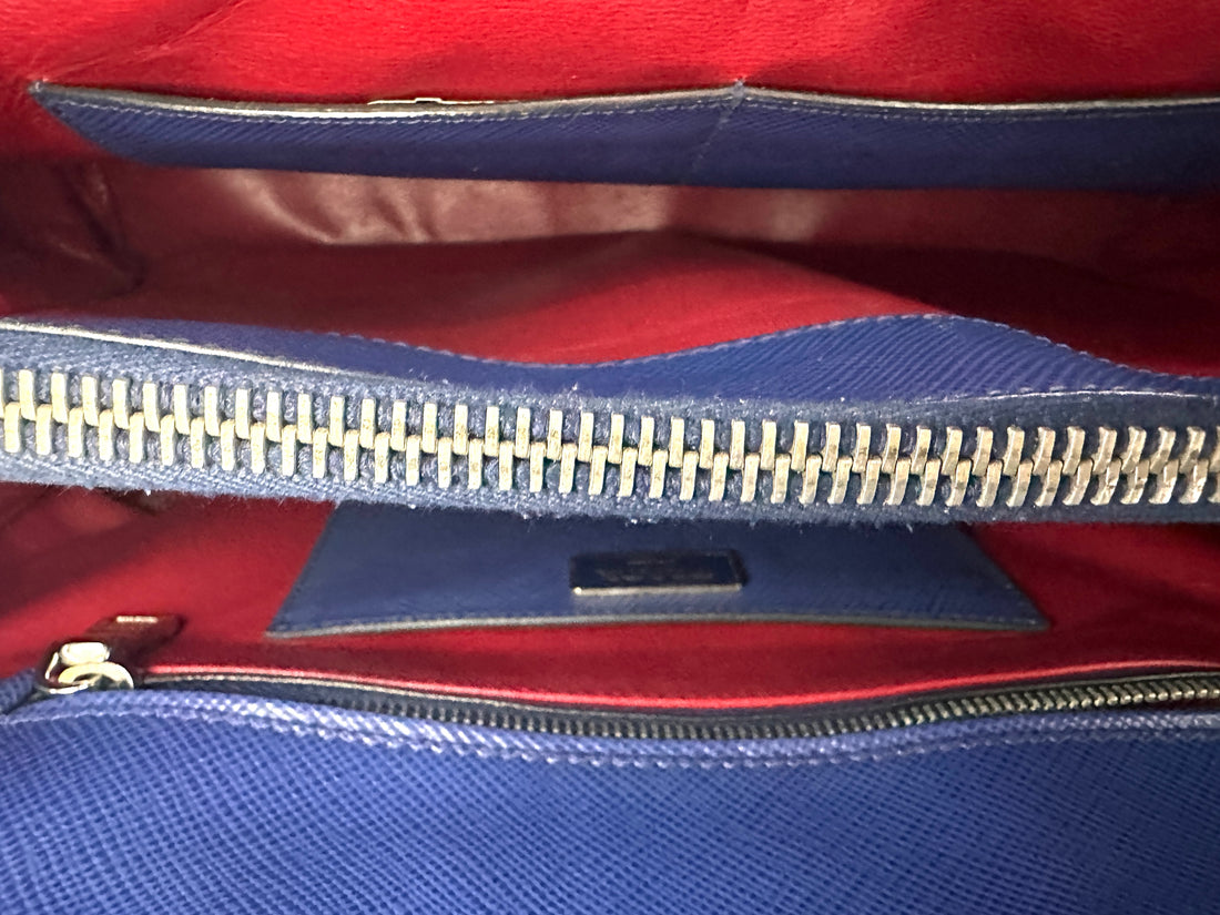 Prada Double Blue Saffiano Cuir Leather Handle Bag PR318-1