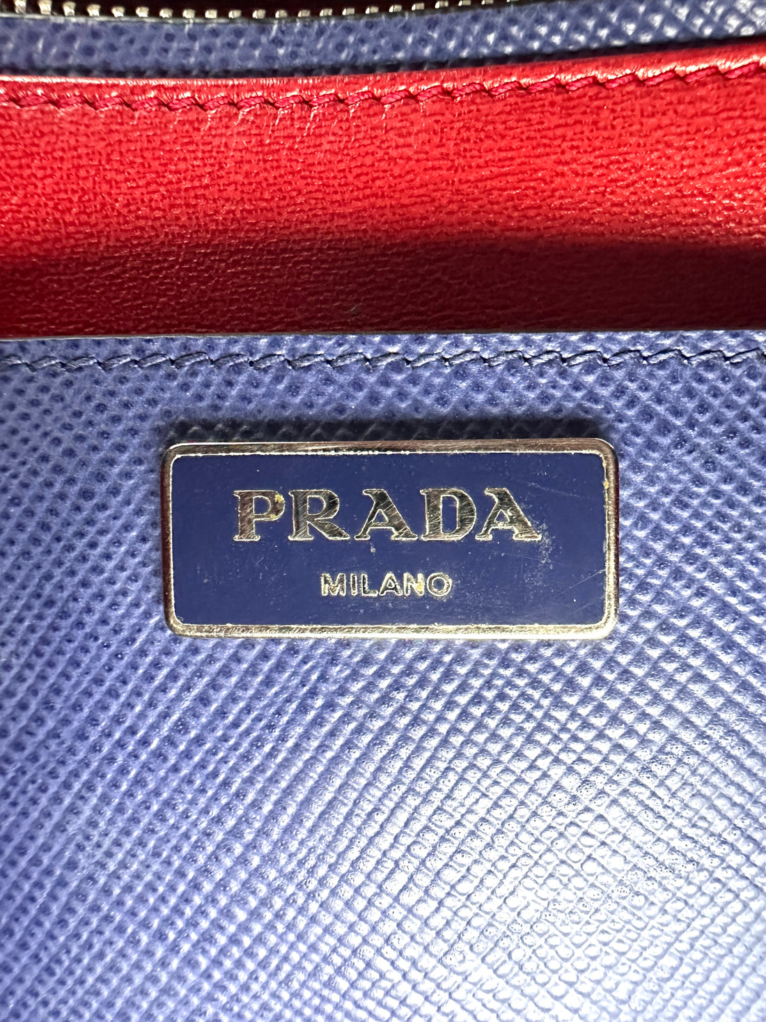 Prada Double Blue Saffiano Cuir Leather Handle Bag PR318-1