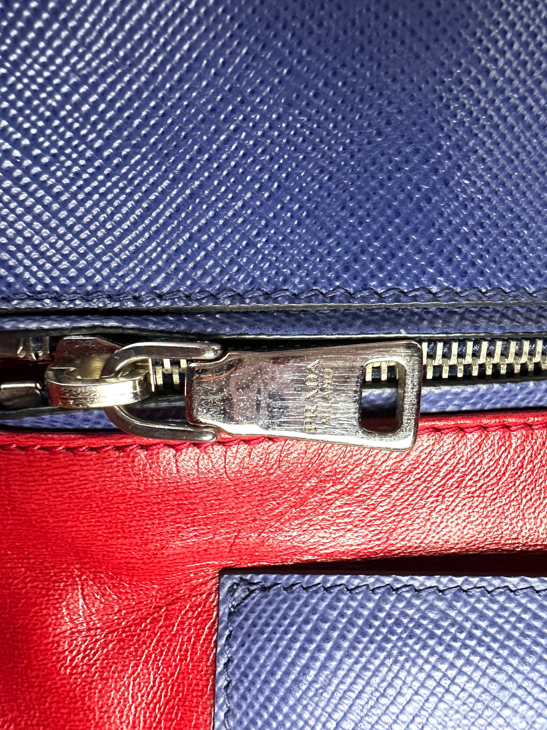 Prada Double Blue Saffiano Cuir Leather Handle Bag PR318-1