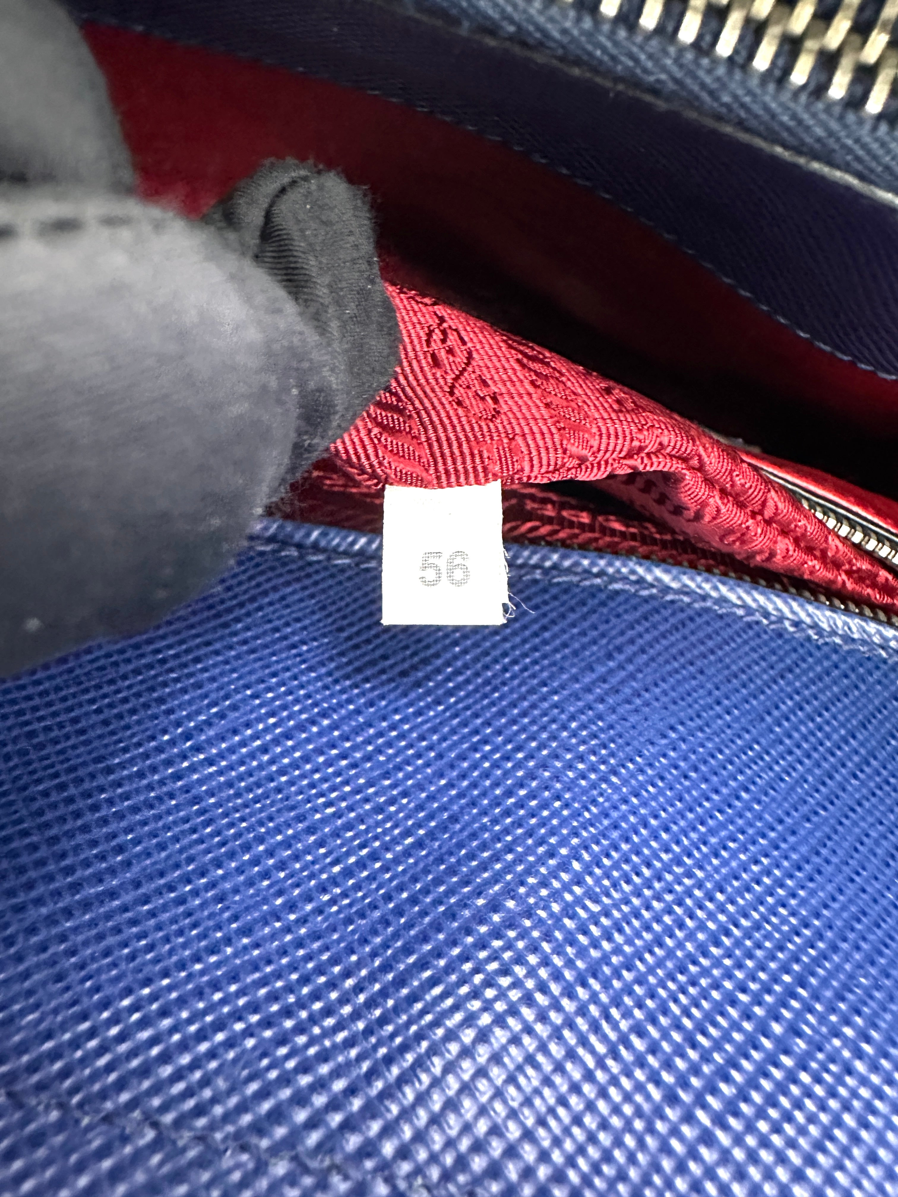Prada Double Blue Saffiano Cuir Leather Handle Bag PR318-1