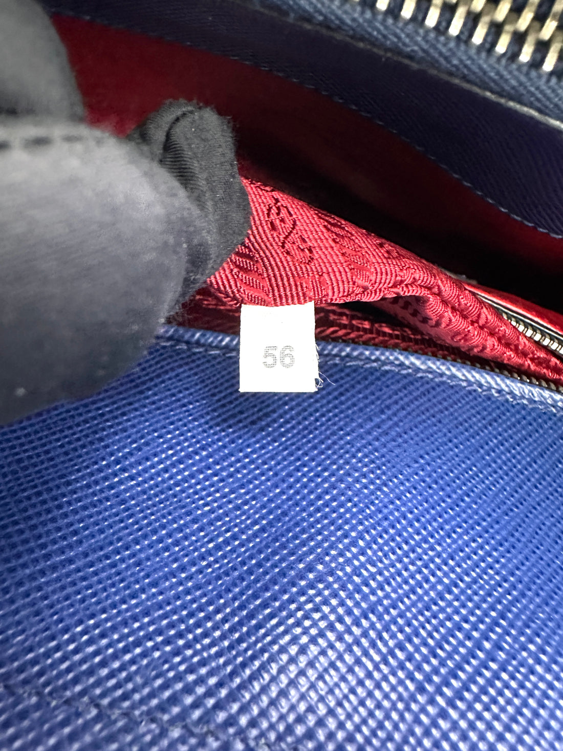 Prada Double Blue Saffiano Cuir Leather Handle Bag PR318-1