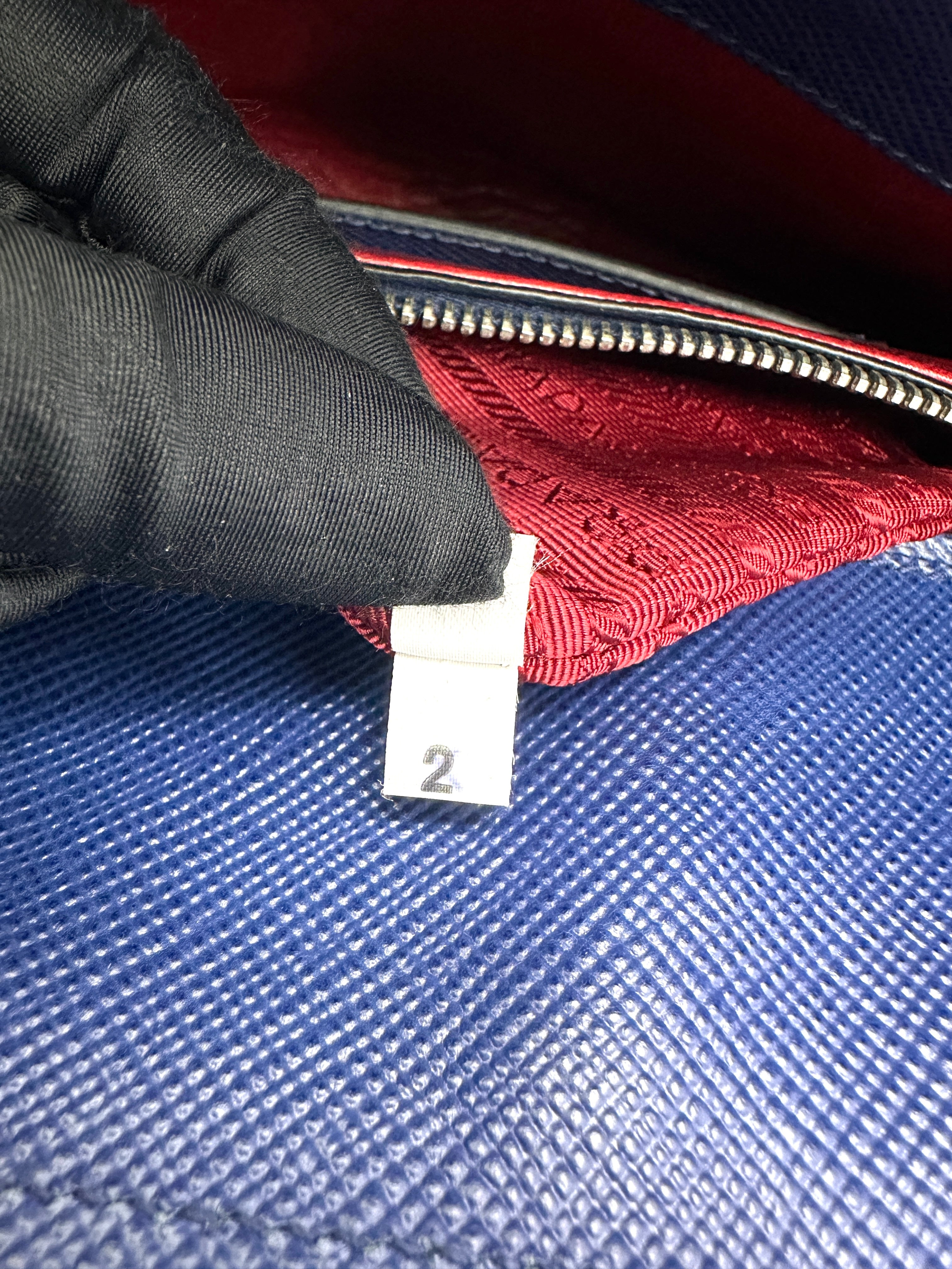 Prada Double Blue Saffiano Cuir Leather Handle Bag PR318-1