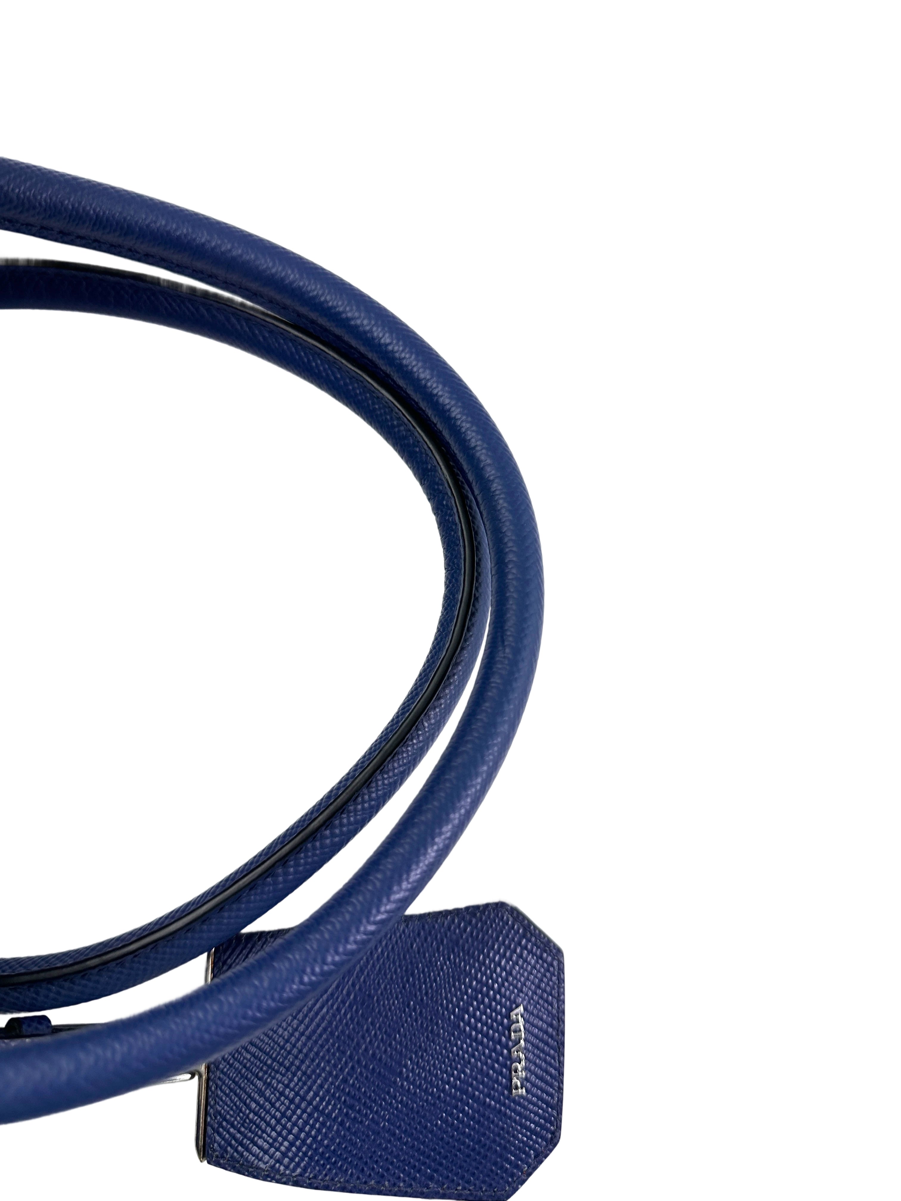 Prada Double Blue Saffiano Cuir Leather Handle Bag PR318-1