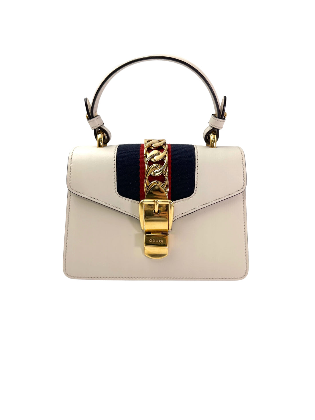 Gucci Sylvie White Leather Top Handle Bag GG958