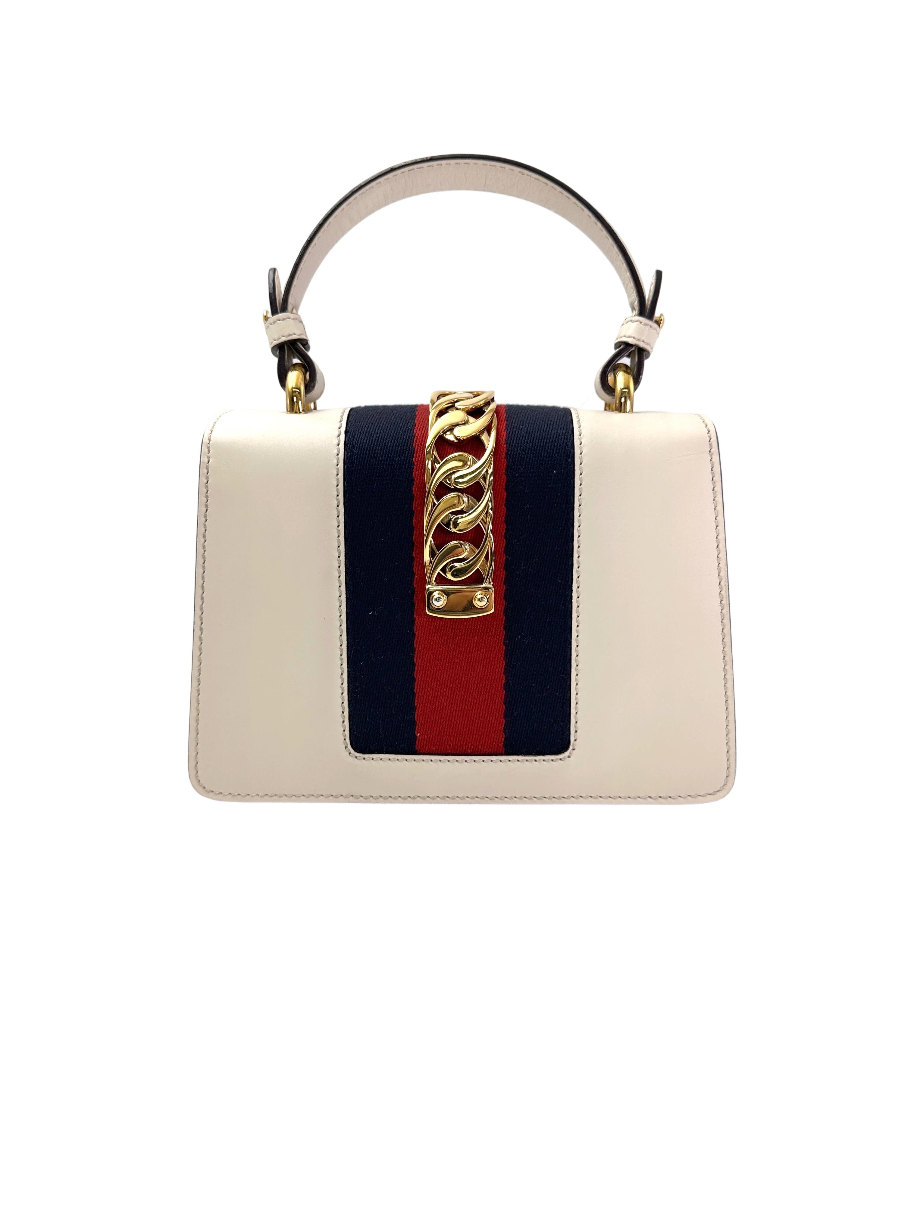 Gucci Sylvie White Leather Top Handle Bag GG958