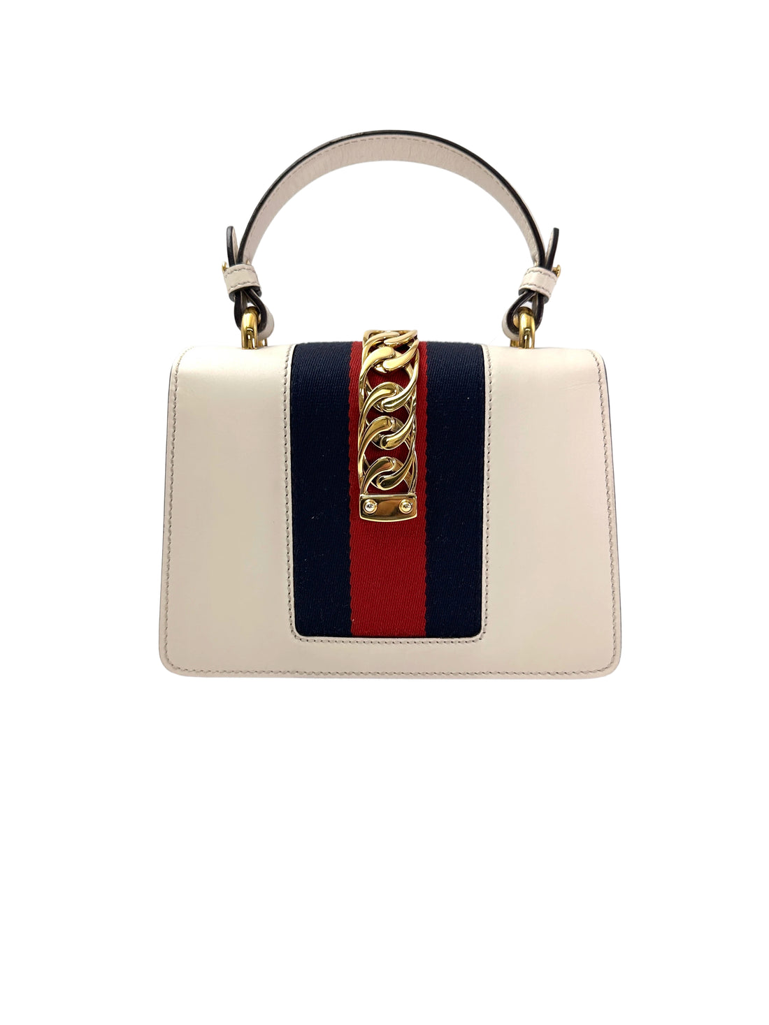 Gucci Sylvie White Leather Top Handle Bag GG958