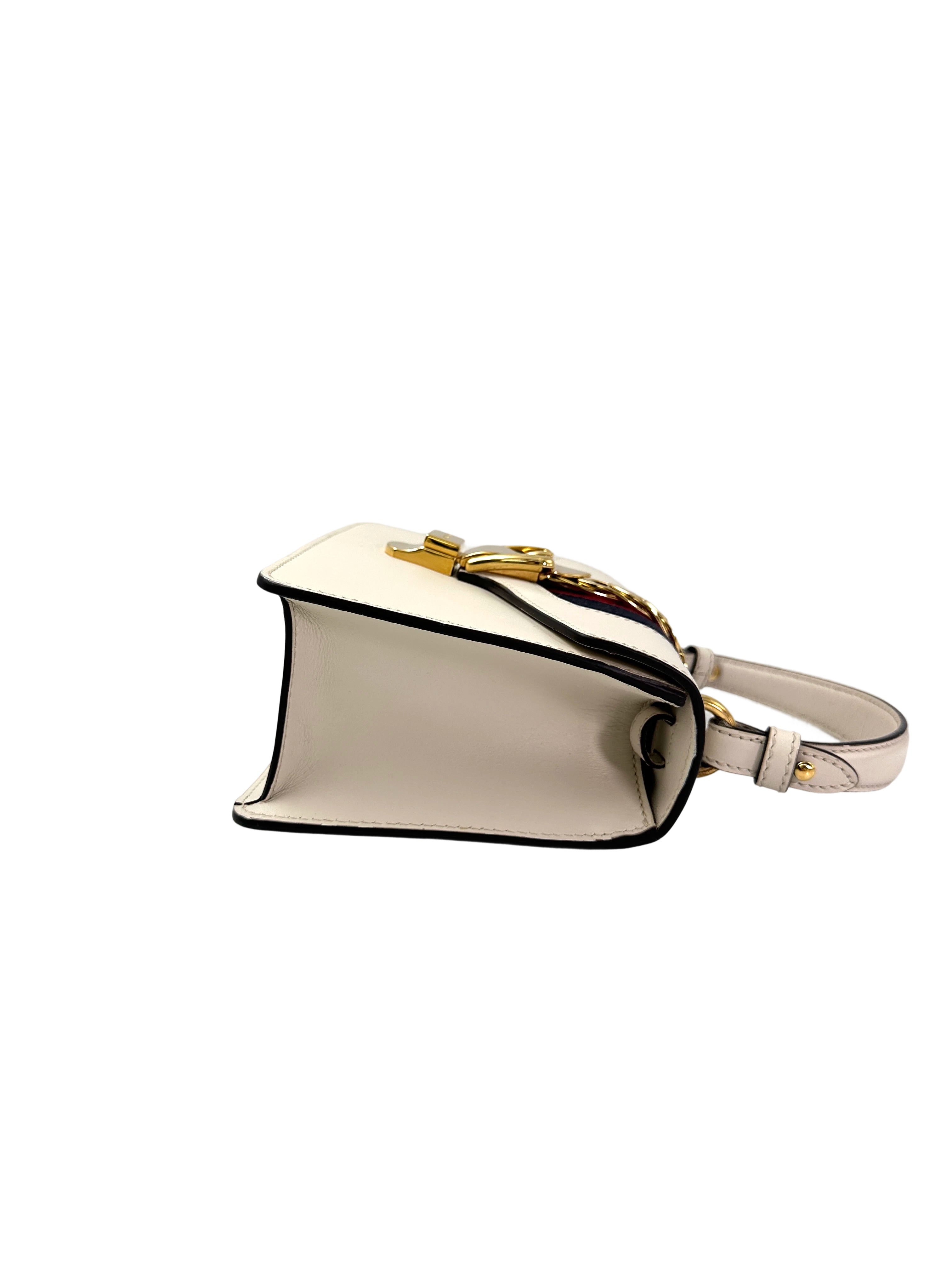 Gucci Sylvie White Leather Top Handle Bag GG958