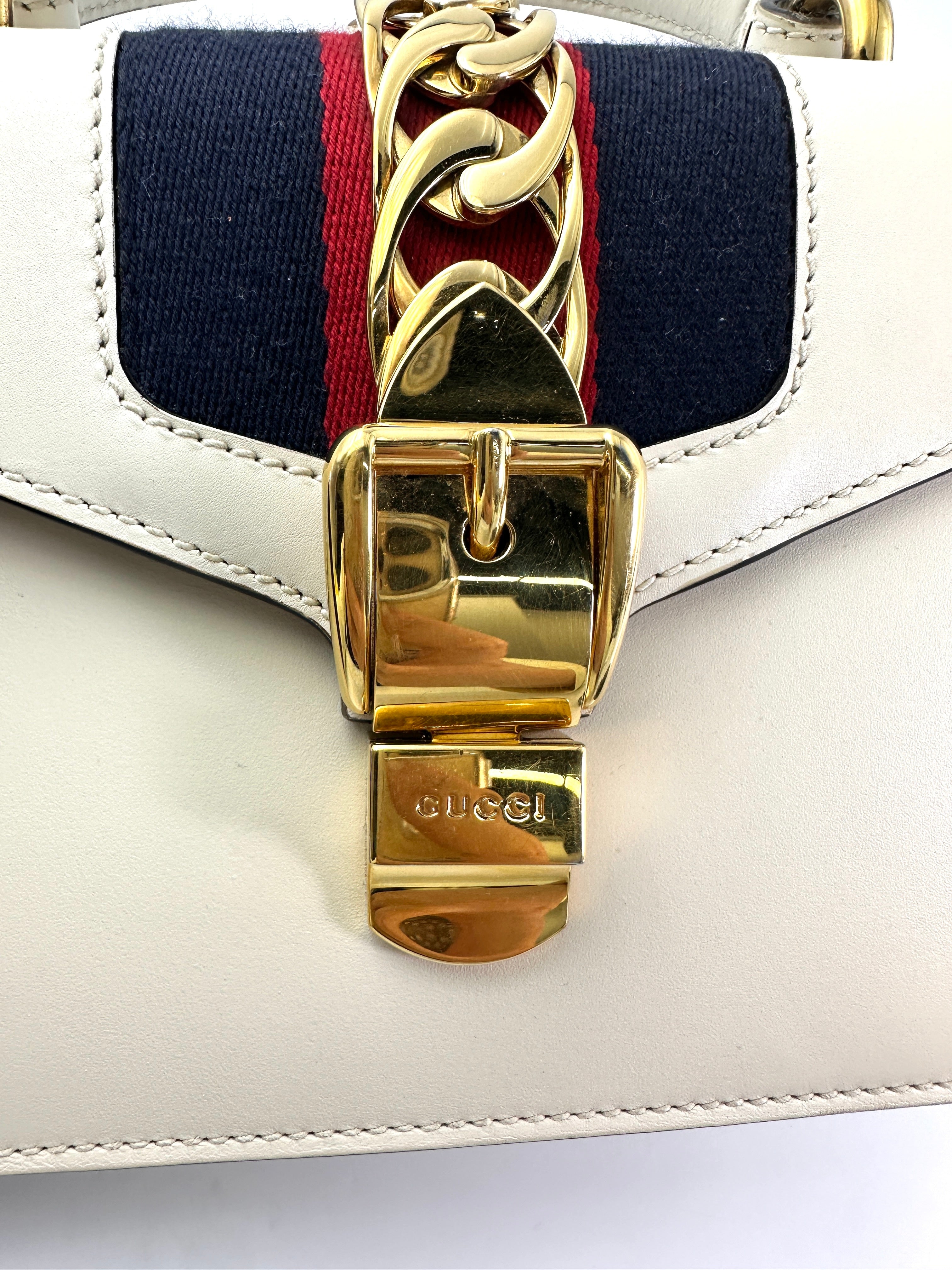 Gucci Sylvie White Leather Top Handle Bag GG958