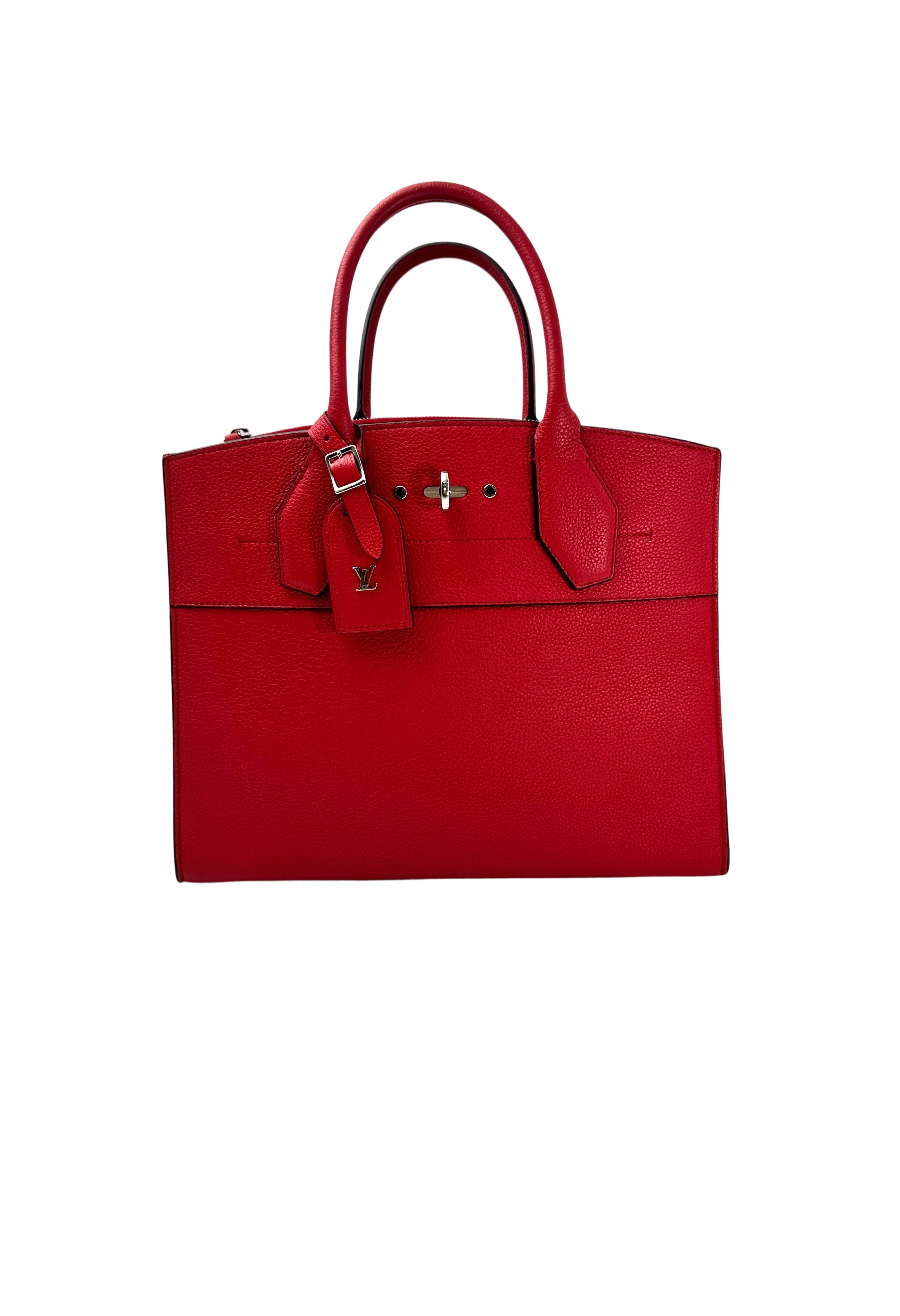 Louis Vuitton City Steamer Red Grained Leather Handle Bag LV2706