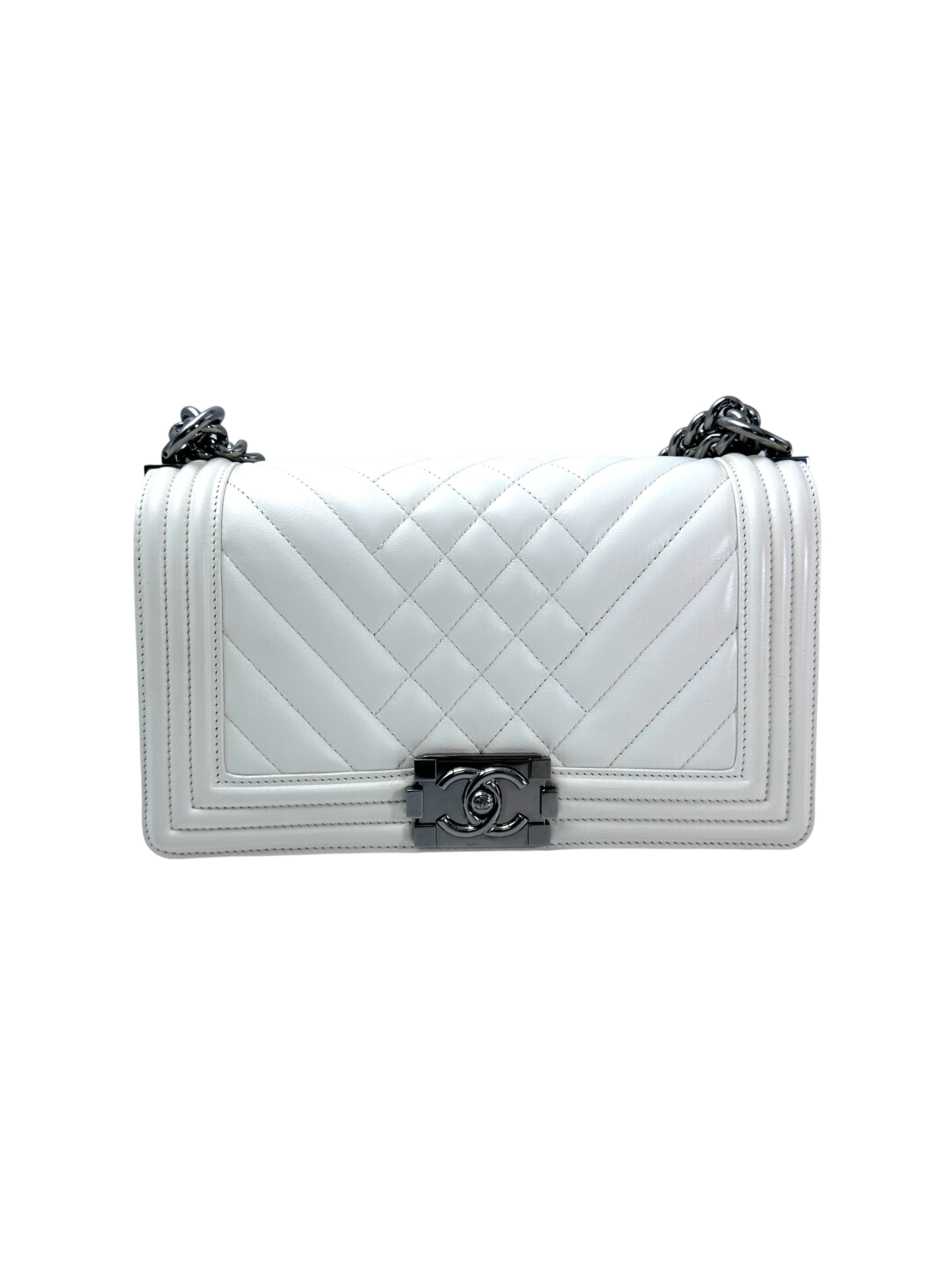 Chanel LeBoy White Quilted Calfskin Medium Size Flap Bag With Silver Buckle(19***99) CC1939