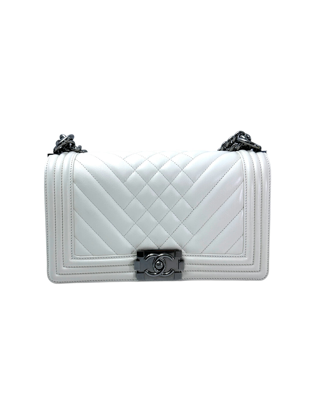 Chanel LeBoy White Quilted Calfskin Medium Size Flap Bag With Silver Buckle(19***99) CC1939