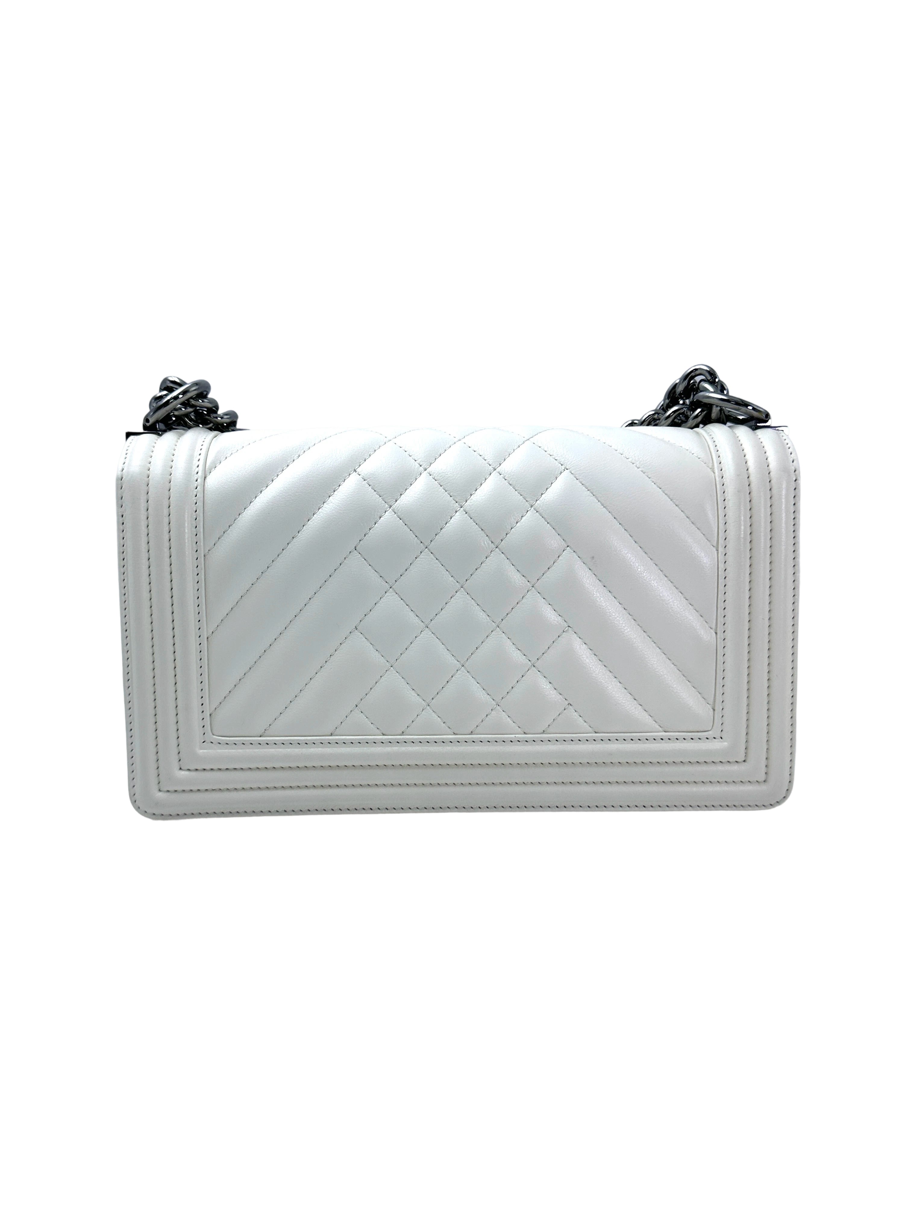 Chanel LeBoy White Quilted Calfskin Medium Size Flap Bag With Silver Buckle(19***99) CC1939