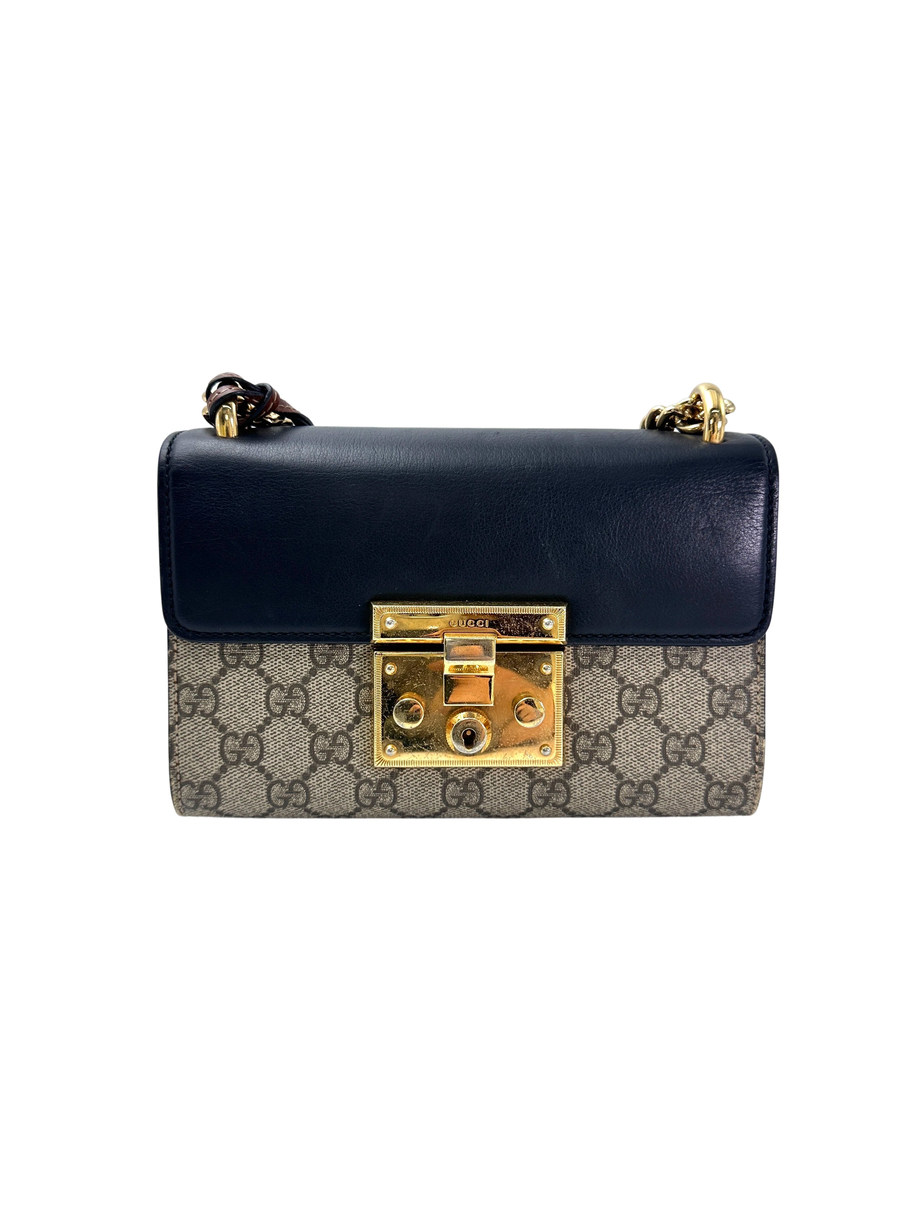 Gucci Padlock GG Canvas & Black Leather Shoulder Bag GG961
