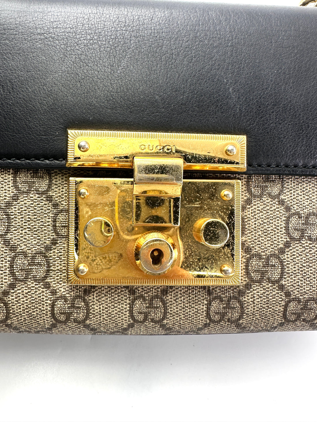 Gucci Padlock GG Canvas & Black Leather Shoulder Bag GG961