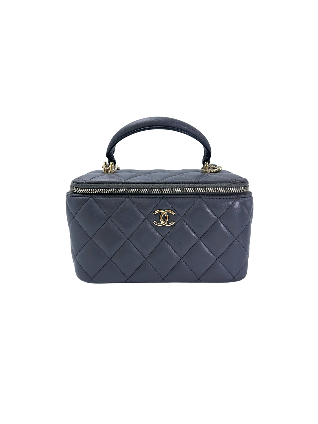 Chanel 22A Grey Quilted Leather Top Handle Vanity Case(PU***TK) CC1943