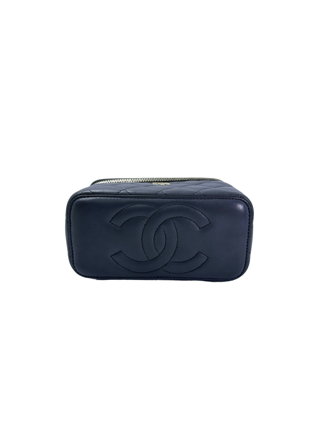 Chanel 22A Grey Quilted Leather Top Handle Vanity Case(PU***TK) CC1943