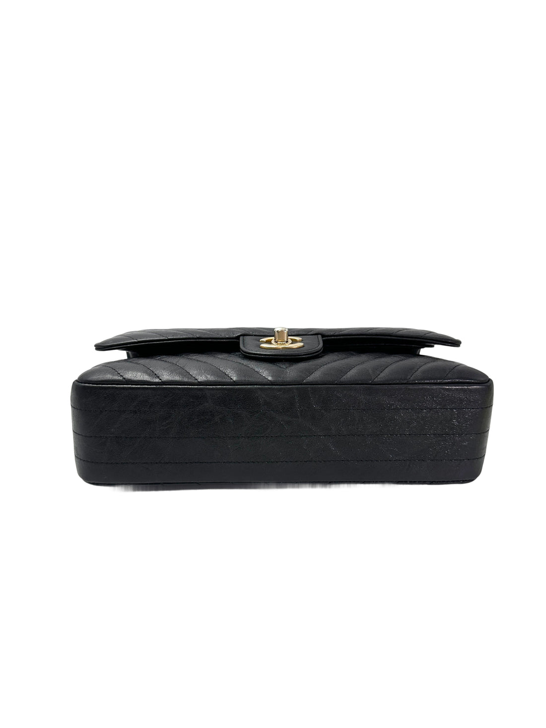 Chanel Classic Flap Black Chevron Quilted Leather Medium Size Shoulder Bag With Gold Buckle(26***50) CC1944