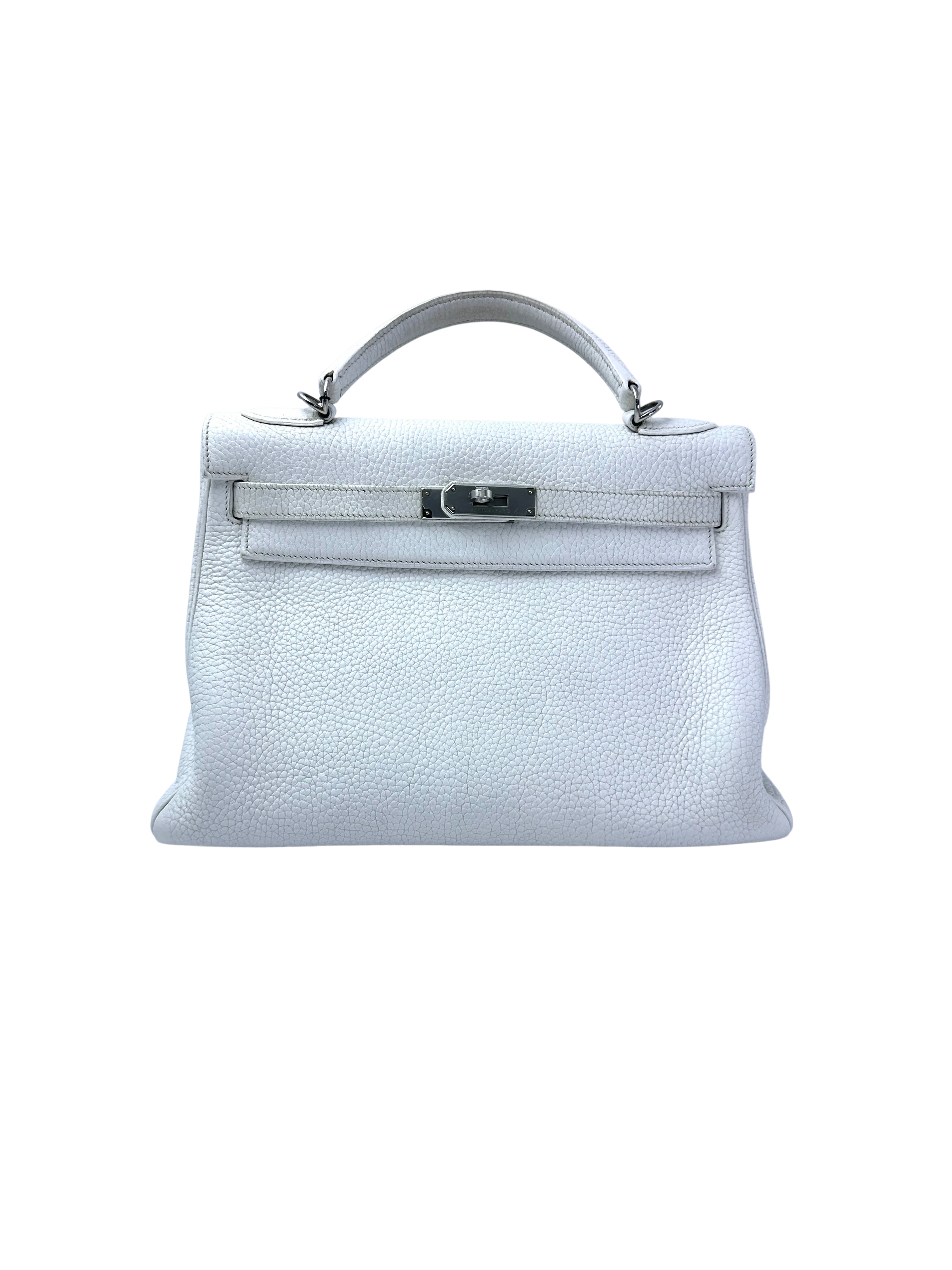Hermes Kelly White Leather Handle Bag With Silver Buckle HR108