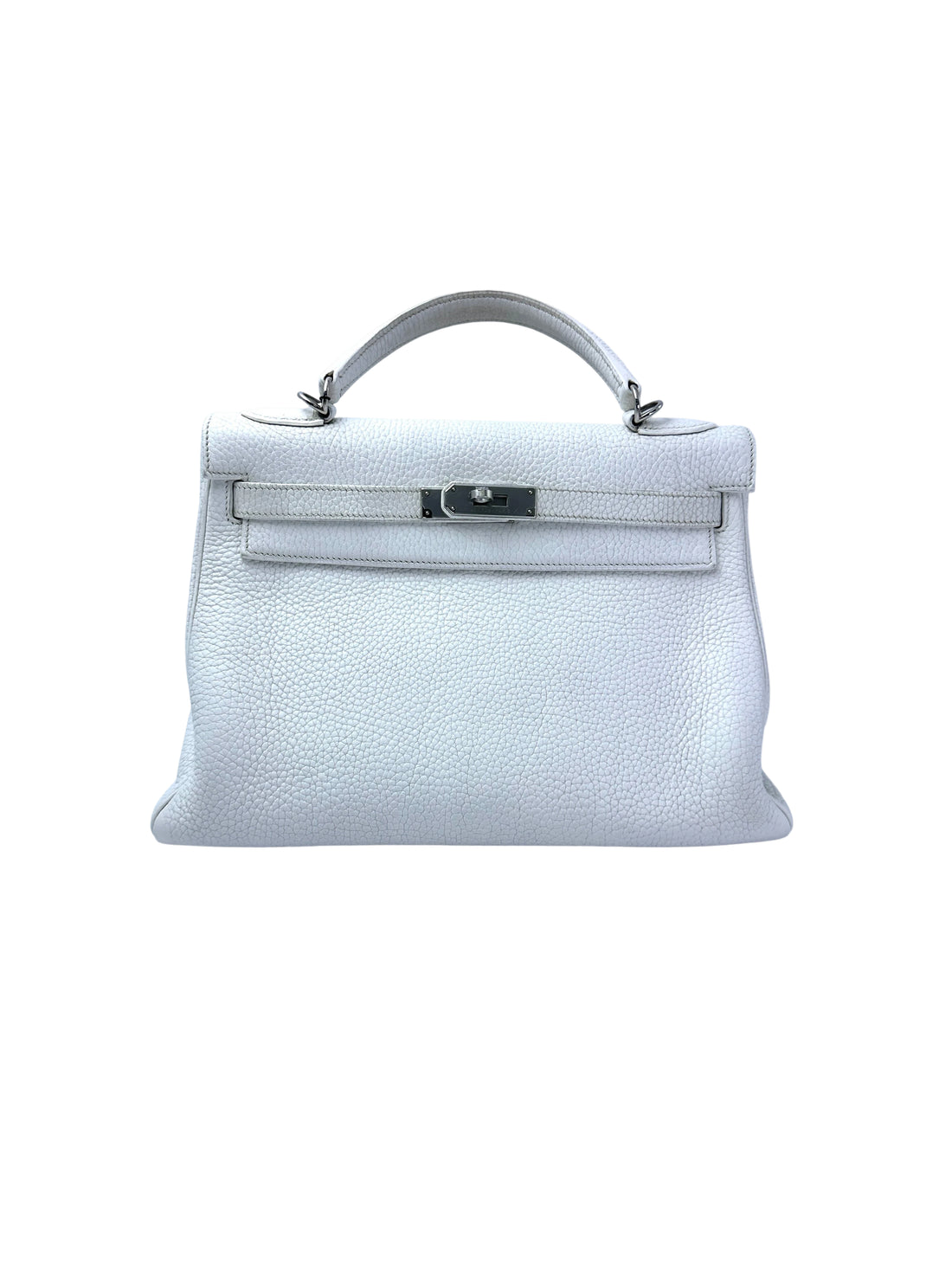 Hermes Kelly White Leather Handle Bag With Silver Buckle HR108