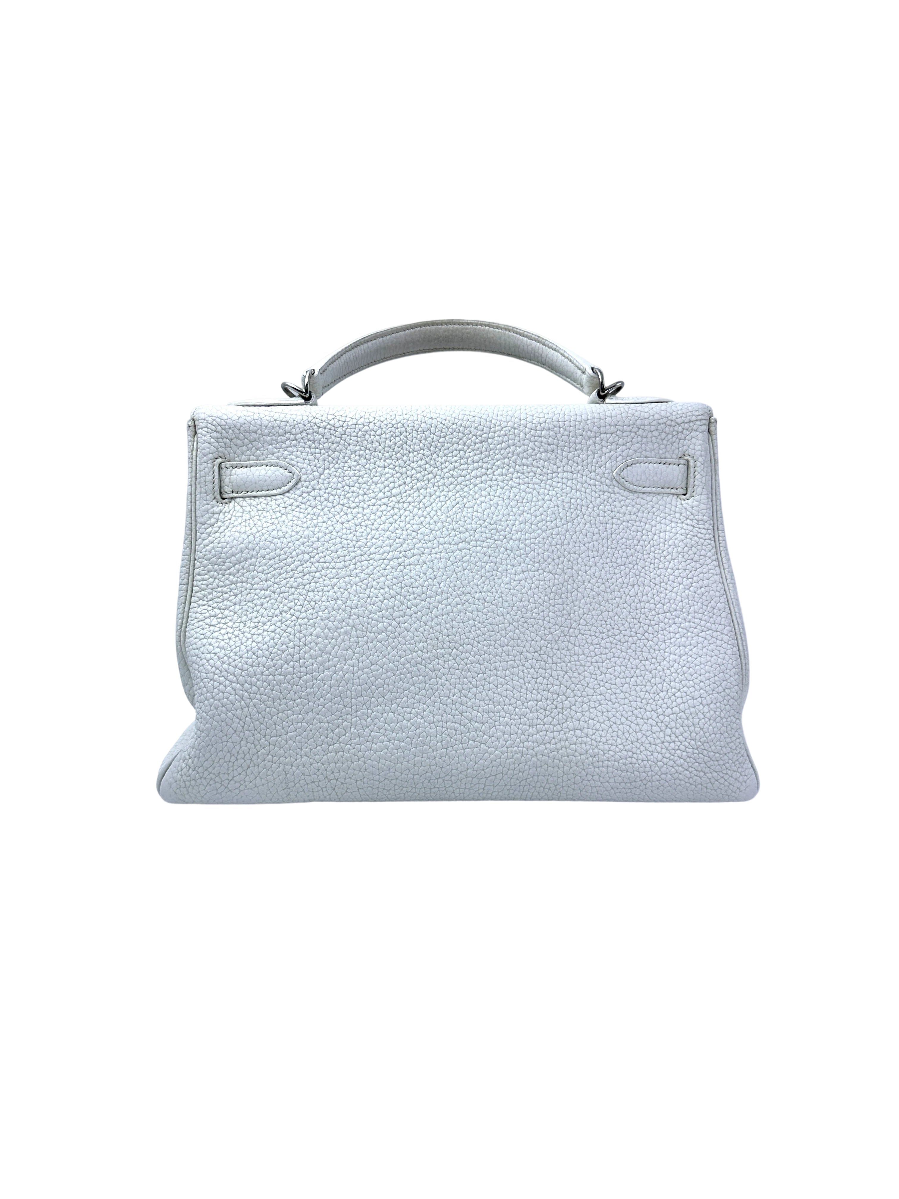 Hermes Kelly White Leather Handle Bag With Silver Buckle HR108