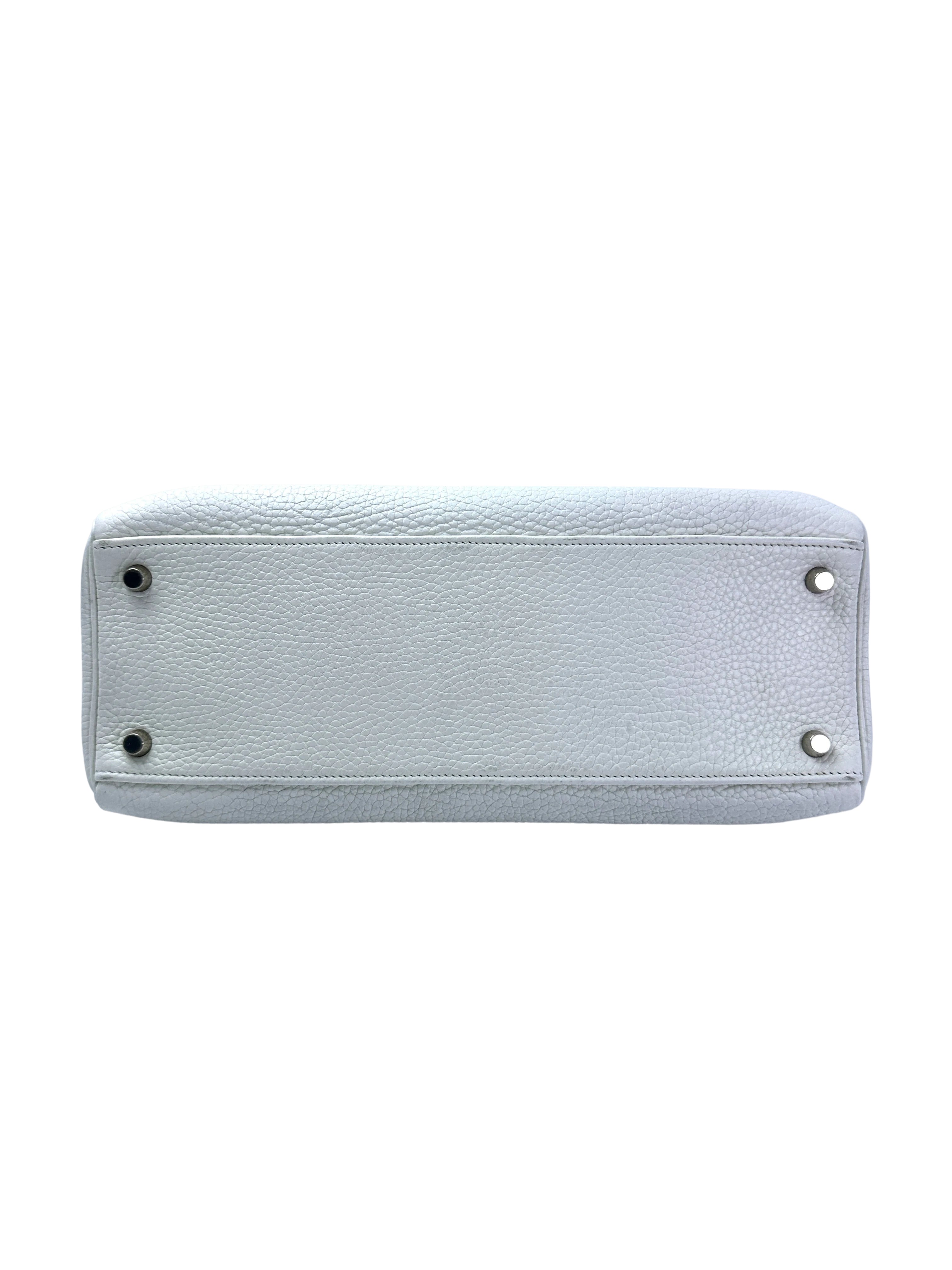 Hermes Kelly White Leather Handle Bag With Silver Buckle HR108