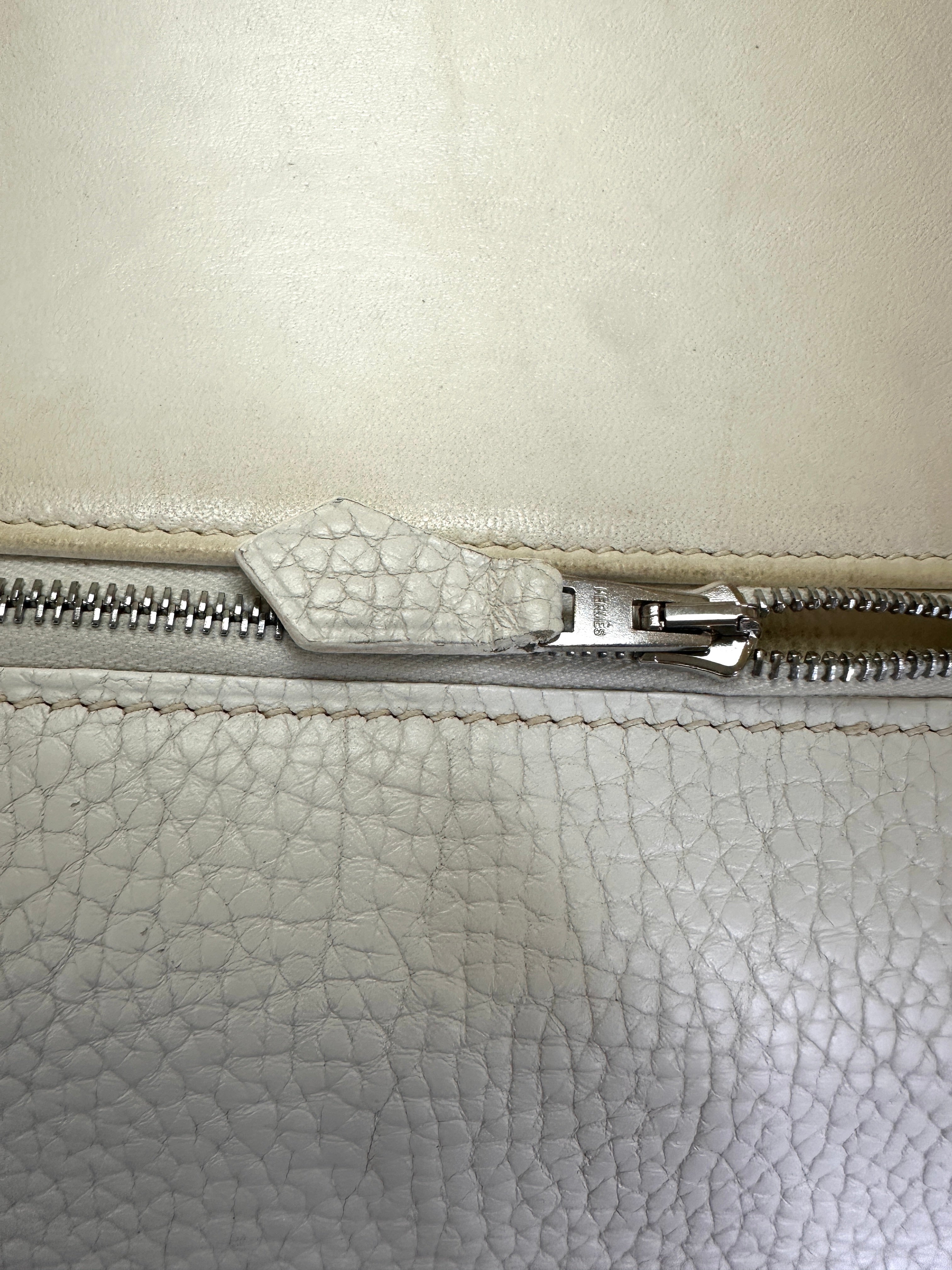 Hermes Kelly White Leather Handle Bag With Silver Buckle HR108