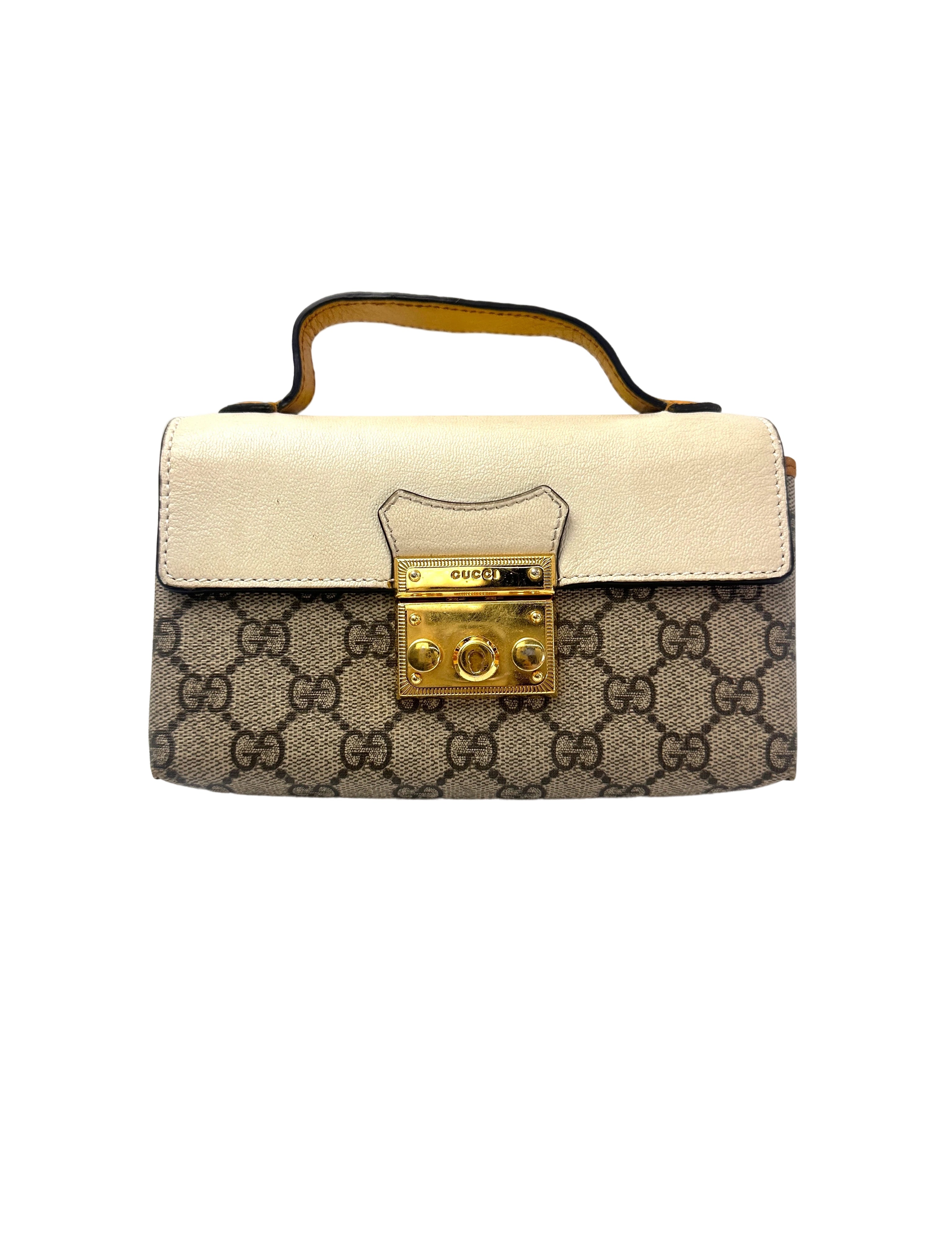 Gucci Padlock GG Canvas & White Leather Top Handle Bag GG966