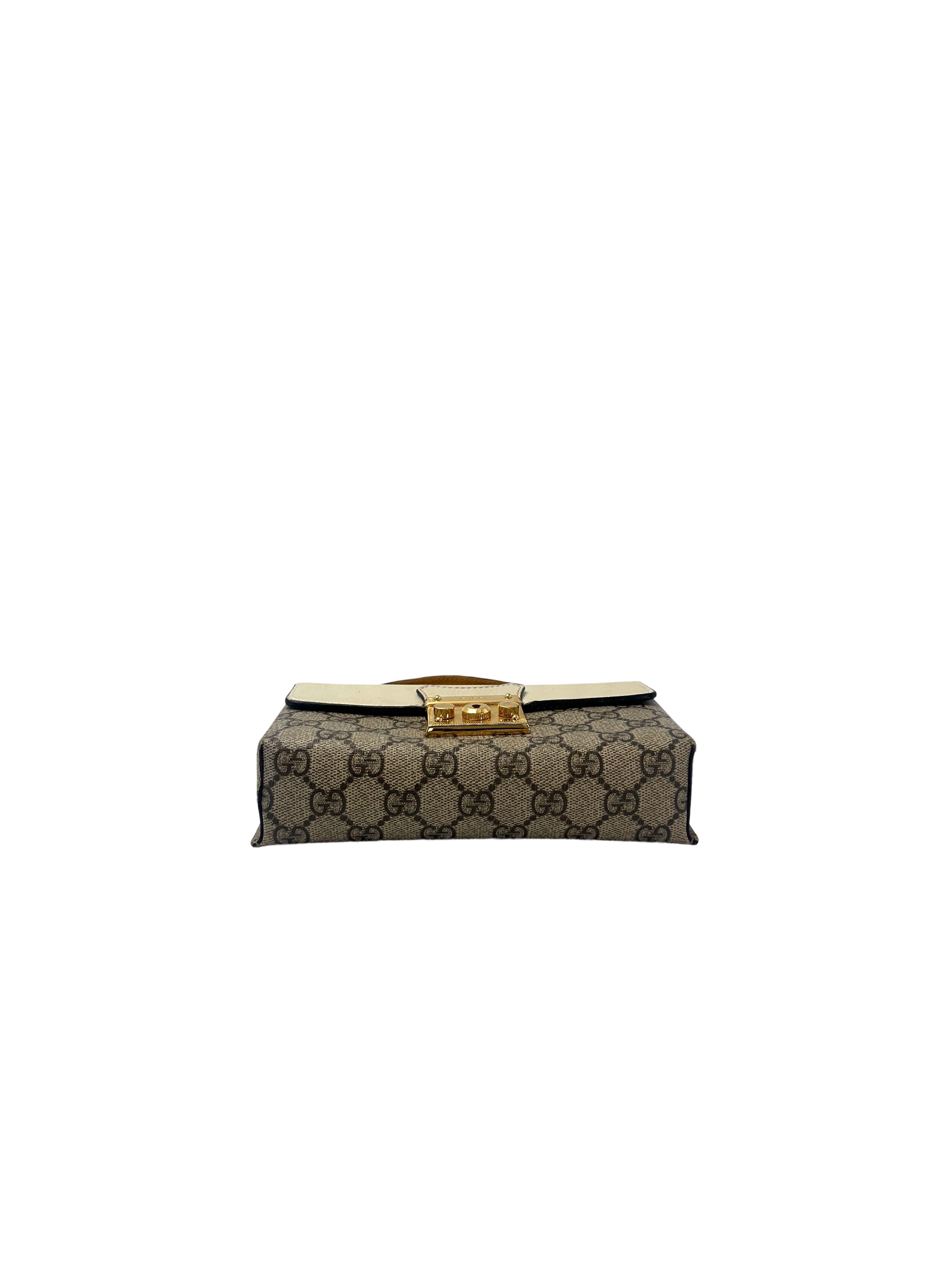 Gucci Padlock GG Canvas & White Leather Top Handle Bag GG966