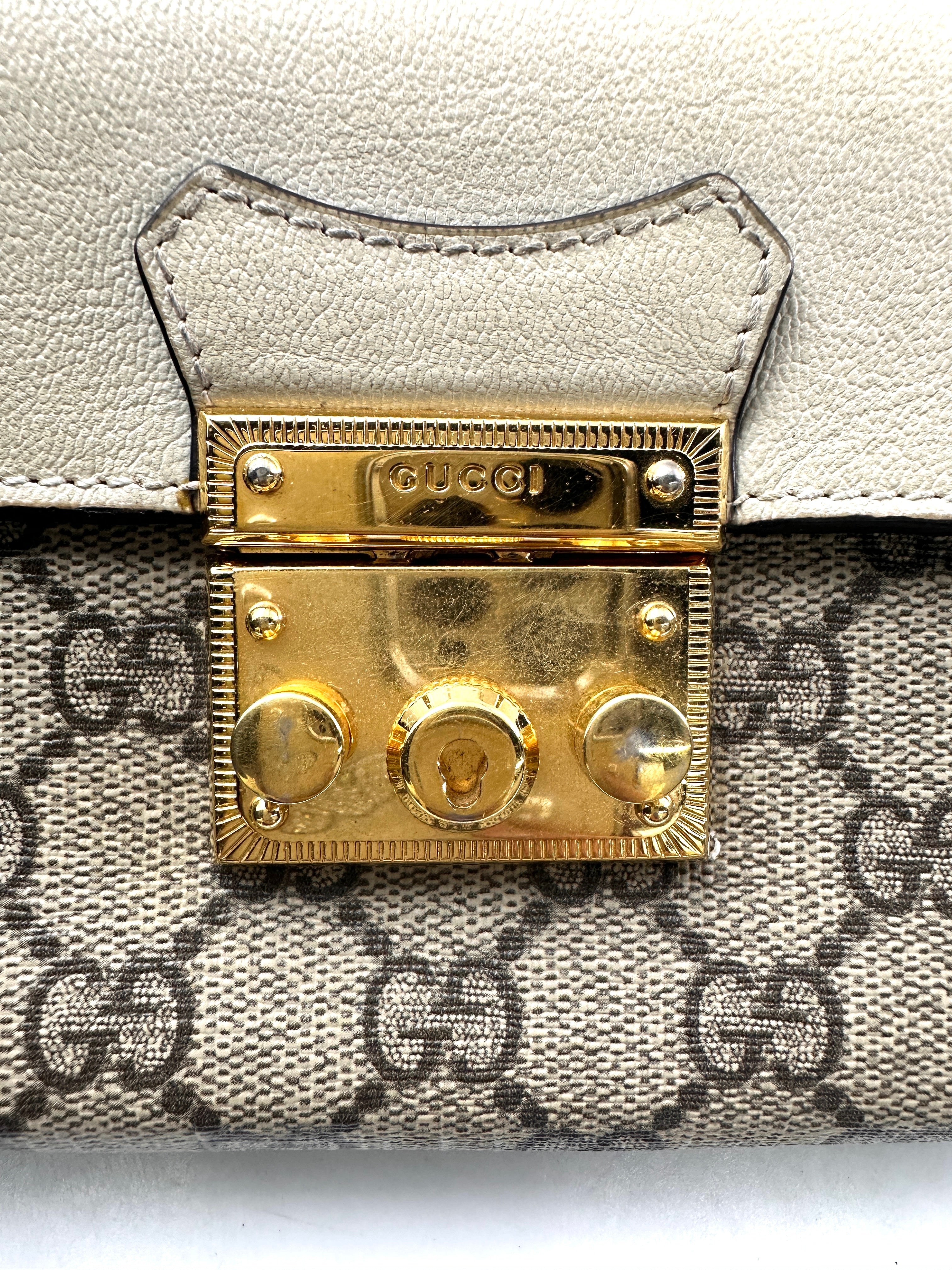 Gucci Padlock GG Canvas & White Leather Top Handle Bag GG966
