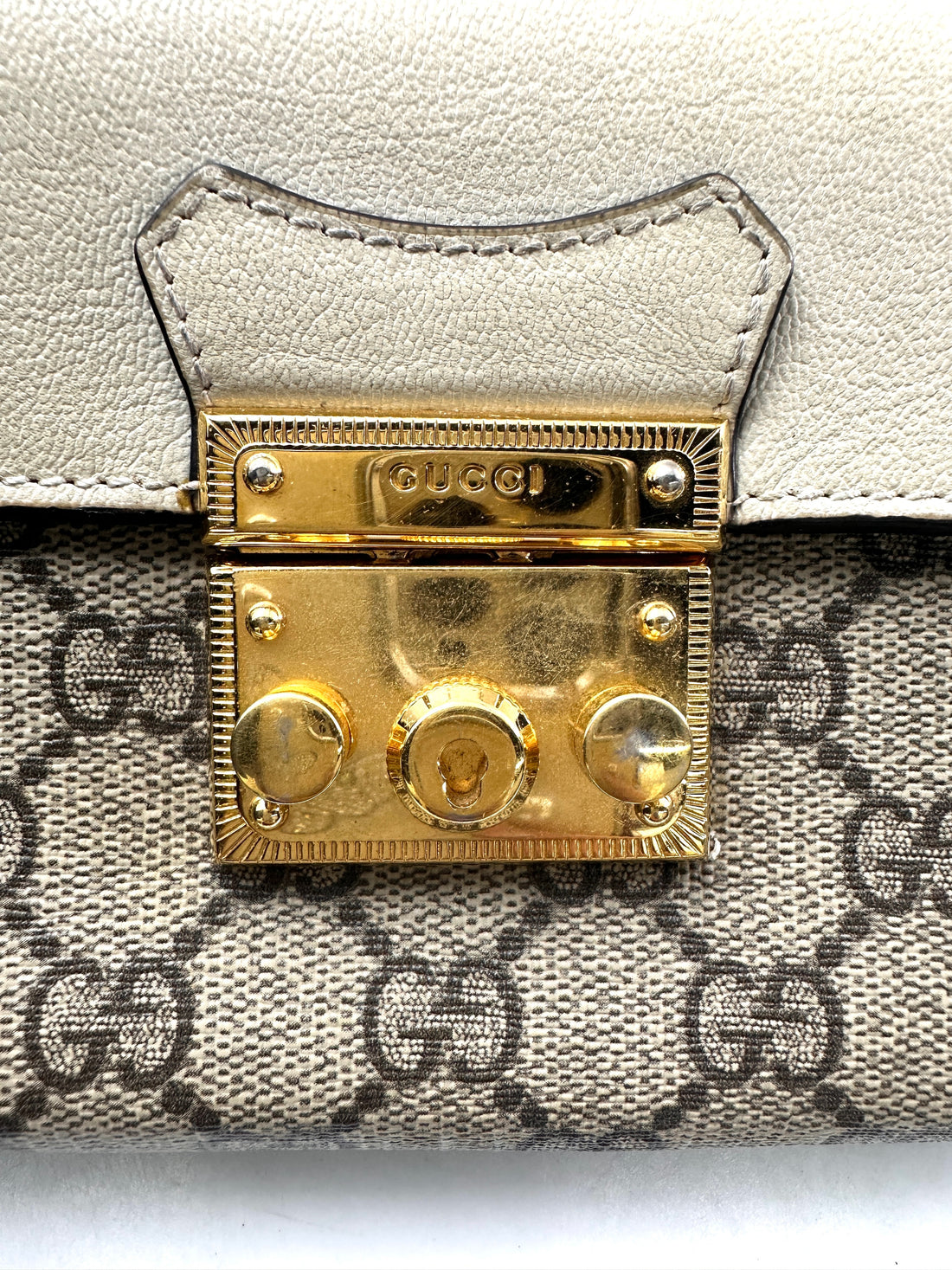 Gucci Padlock GG Canvas & White Leather Top Handle Bag GG966
