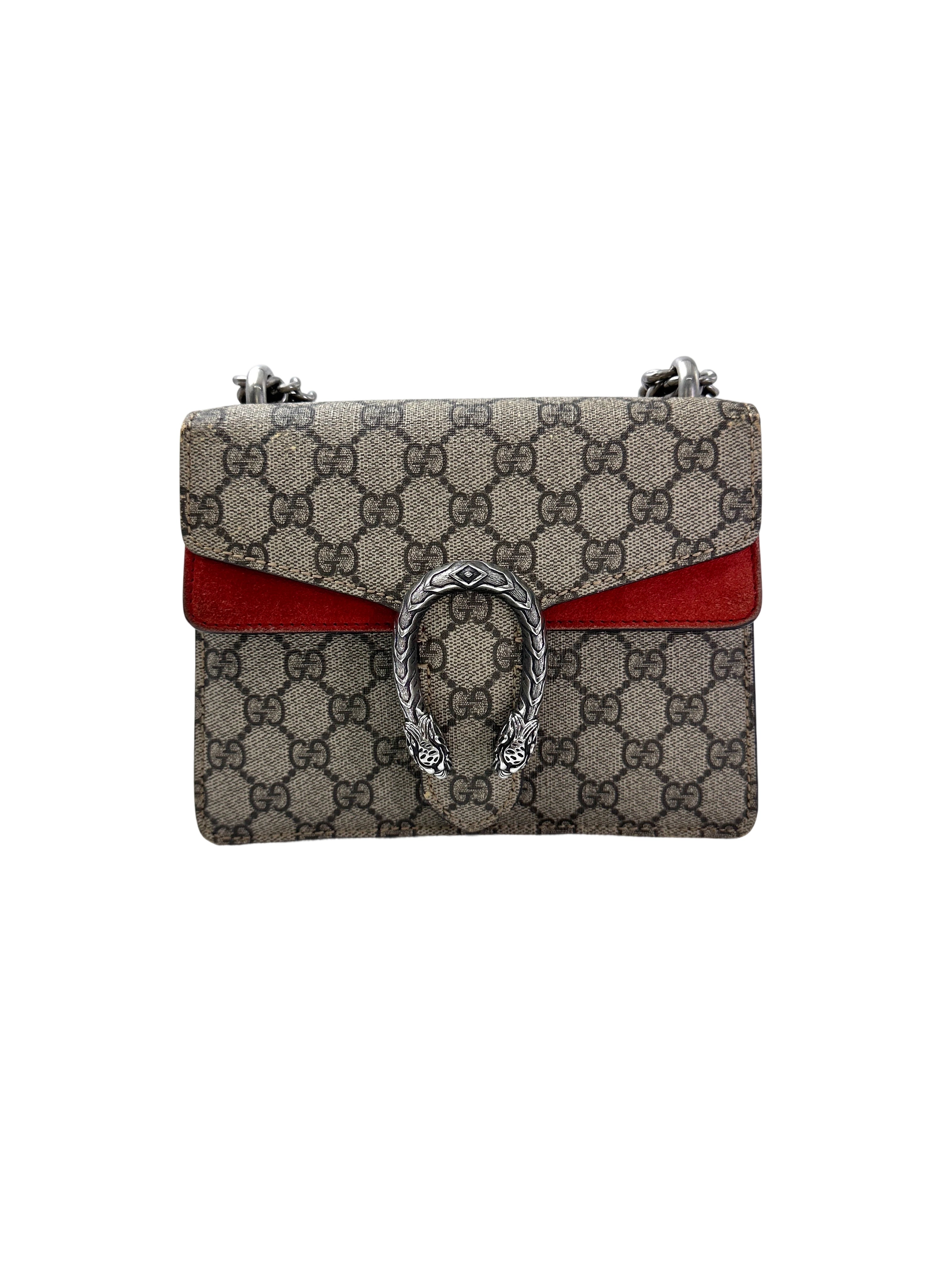 Gucci Dionysus GG Supreme Canvas Small Size Shoulder Bag With Red Trim GG967