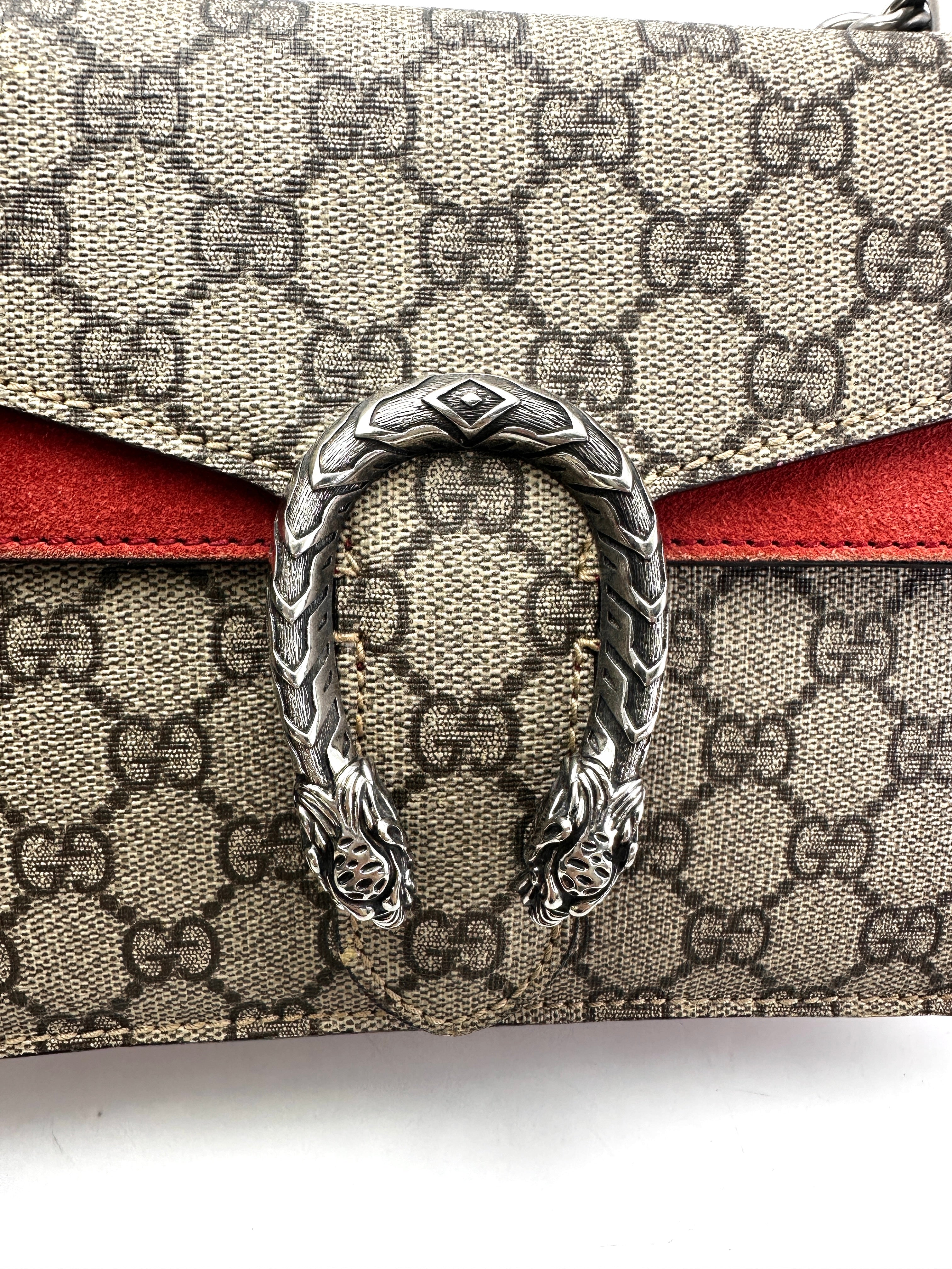 Gucci Dionysus GG Supreme Canvas Small Size Shoulder Bag With Red Trim GG967