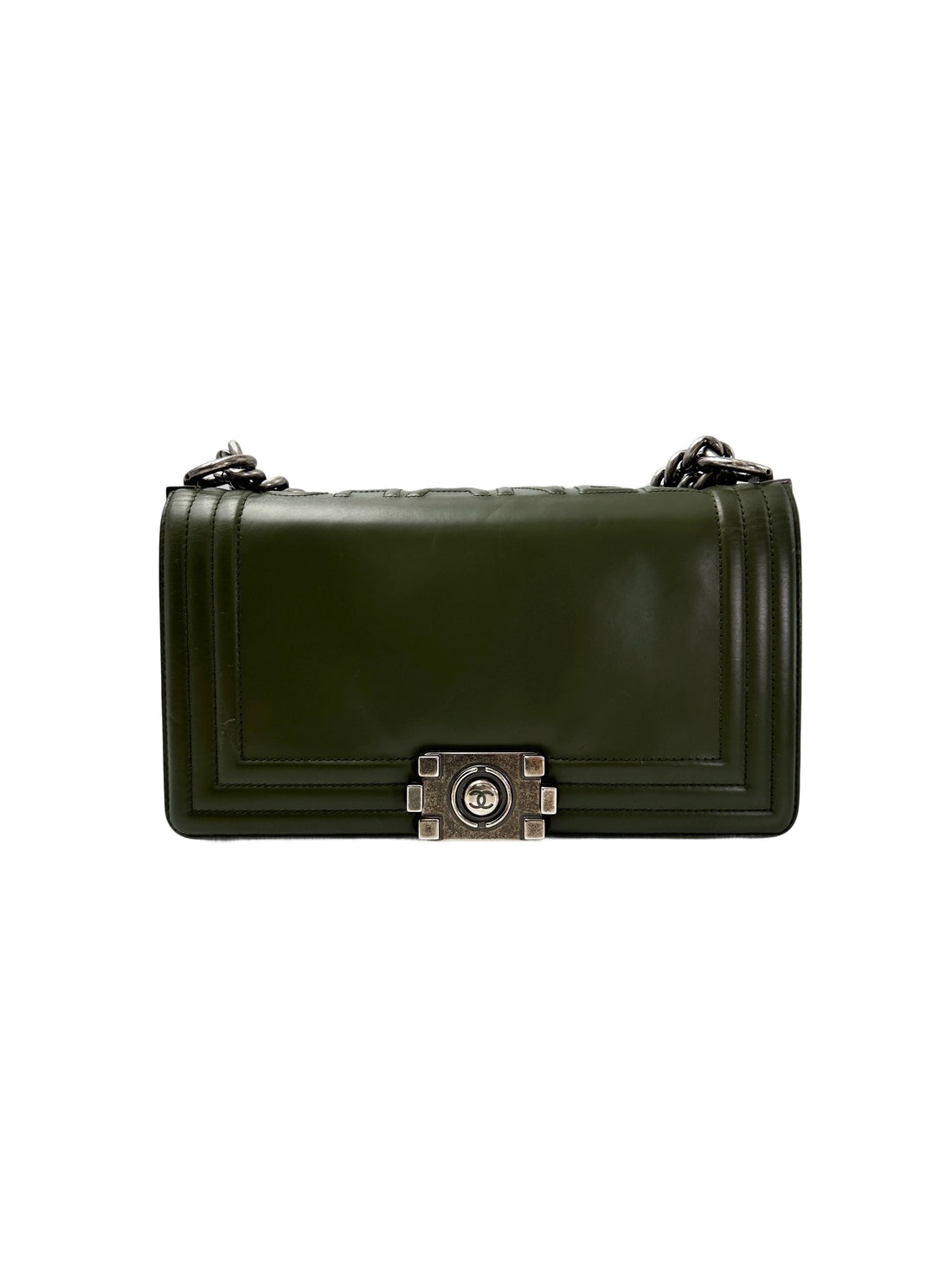 Chanel LeBoy Green Leather Medium Size Flap Bag(15***19) CC1945