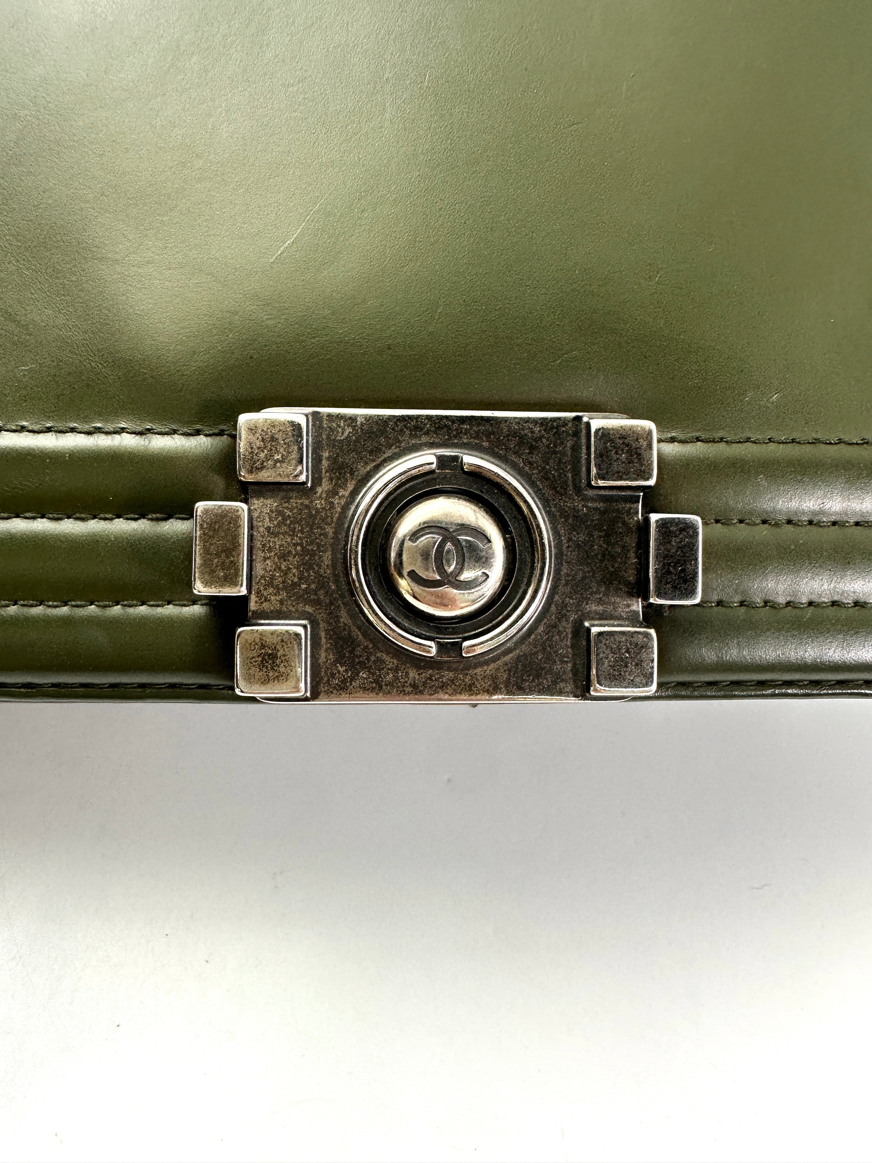 Chanel LeBoy Green Leather Medium Size Flap Bag(15***19) CC1945
