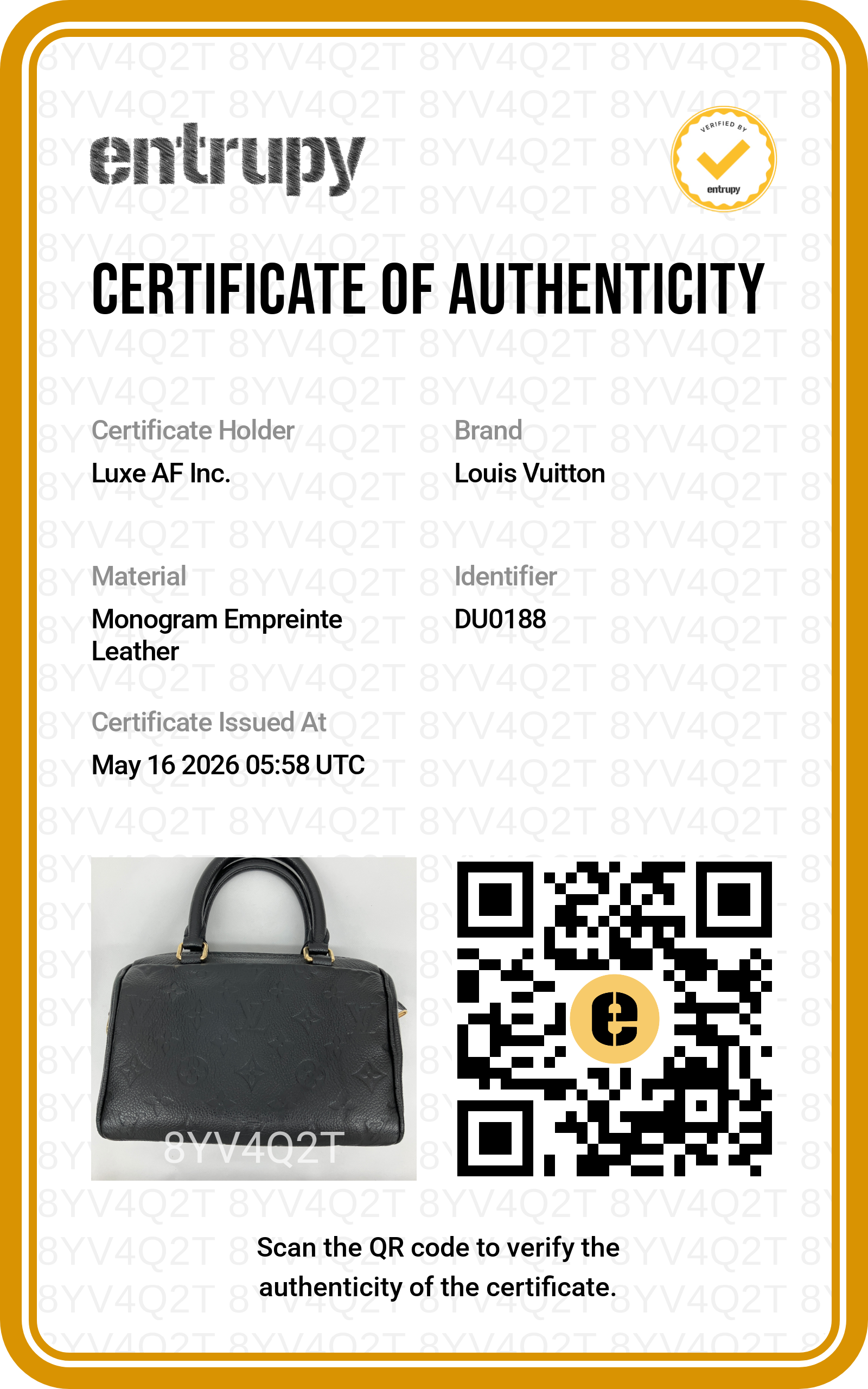 Louis Vuitton Speedy20 Black Monogram Empreinte Leather Handle Bag LV2704