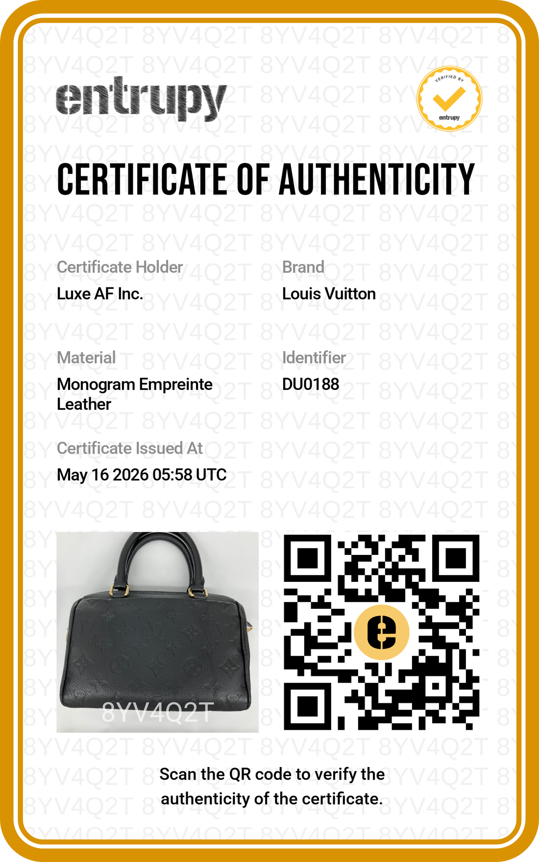Louis Vuitton Speedy20 Black Monogram Empreinte Leather Handle Bag LV2704