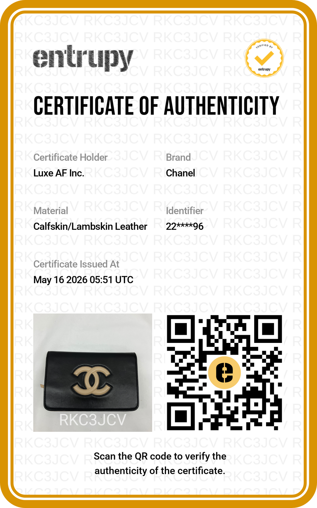 Chanel Black Leather CoCo Mark Wallet On Chain(22***96) CC1942