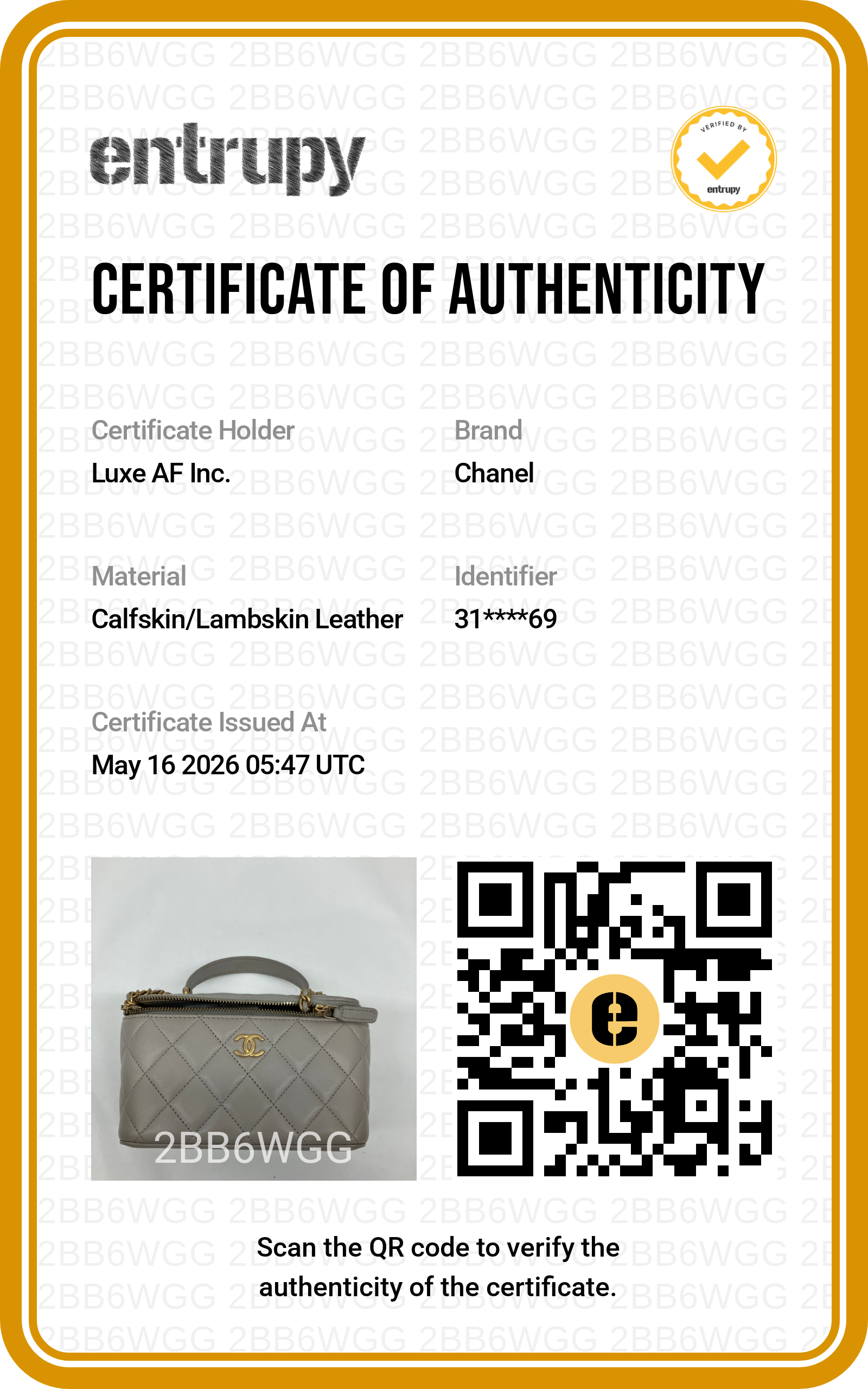 Chanel Grey Quilted Lambskin Vanity Case(31***69) CC1988