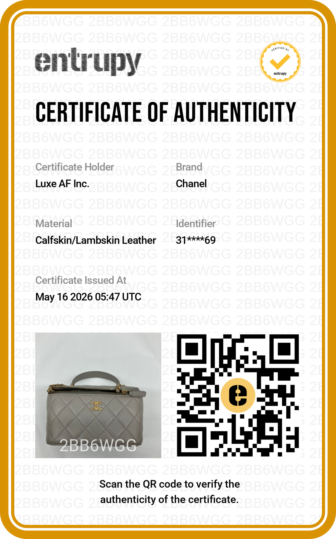 Chanel Grey Quilted Lambskin Vanity Case(31***69) CC1988