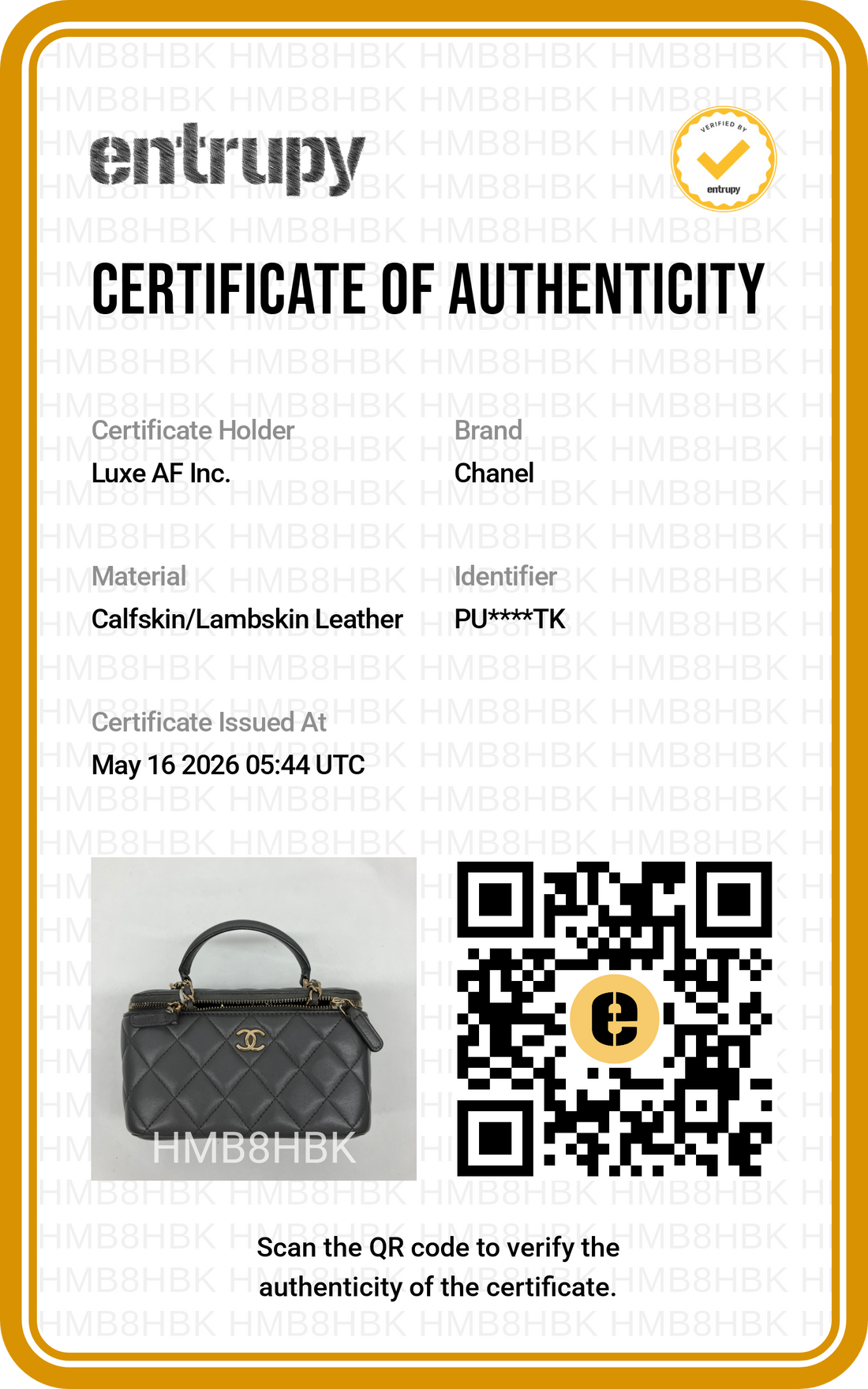 Chanel 22A Grey Quilted Leather Top Handle Vanity Case(PU***TK) CC1943