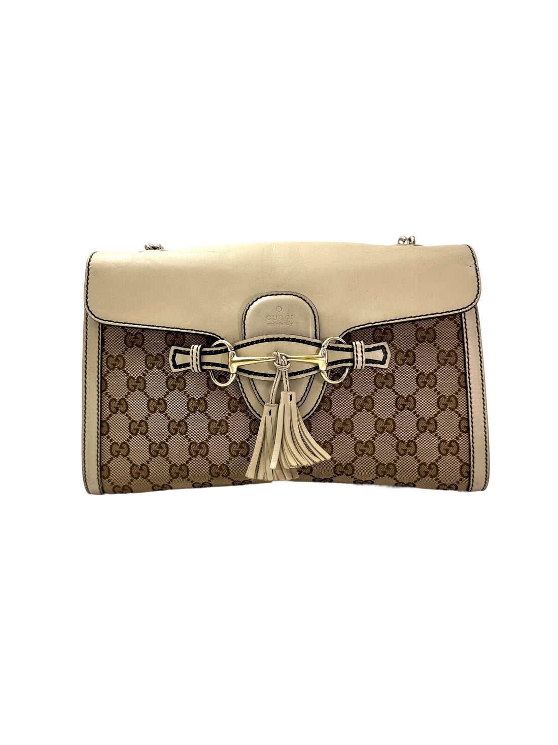 Gucci Emily GG Canvas & White Leather Shoulder Bag GG978