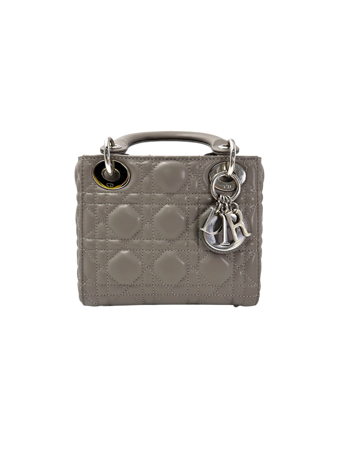 Christian Dior Lady Dior Grey Cannage Lambskin Handle Bag With Silver Buckle DR729