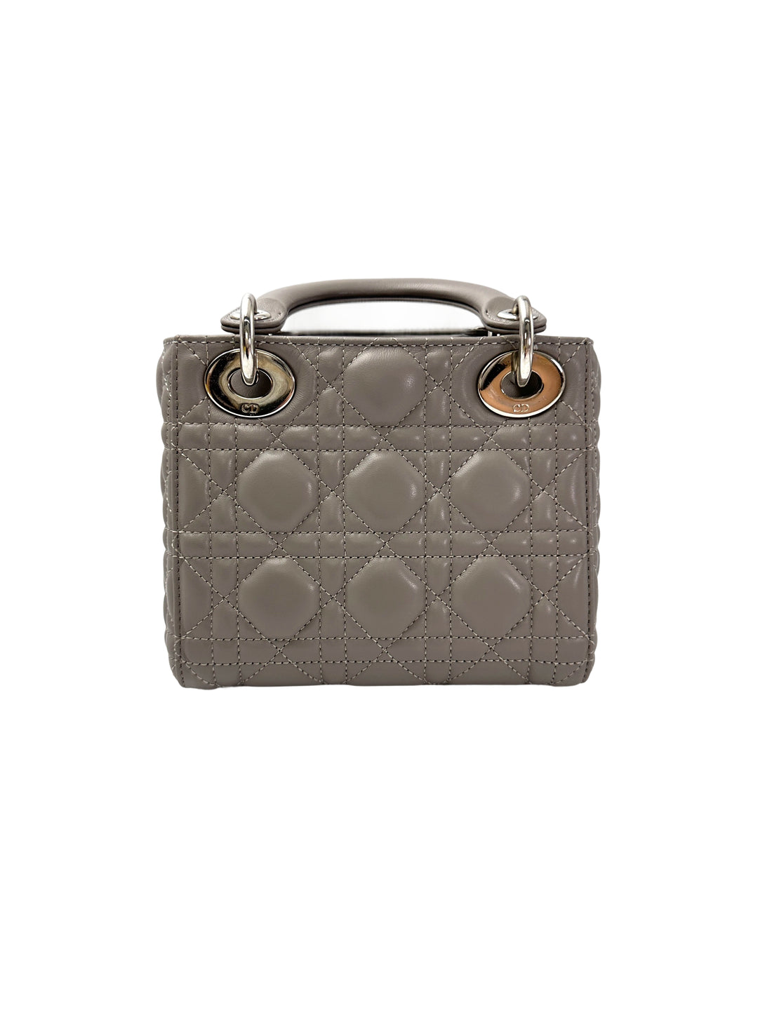 Christian Dior Lady Dior Grey Cannage Lambskin Handle Bag With Silver Buckle DR729