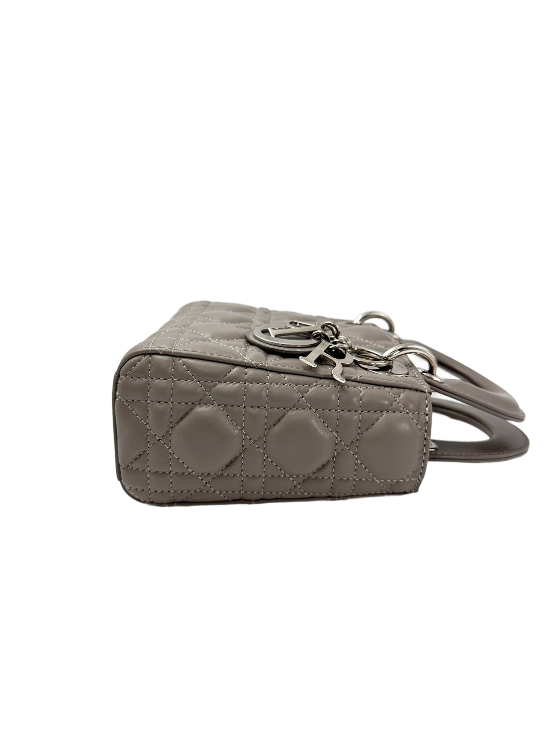 Christian Dior Lady Dior Grey Cannage Lambskin Handle Bag With Silver Buckle DR729