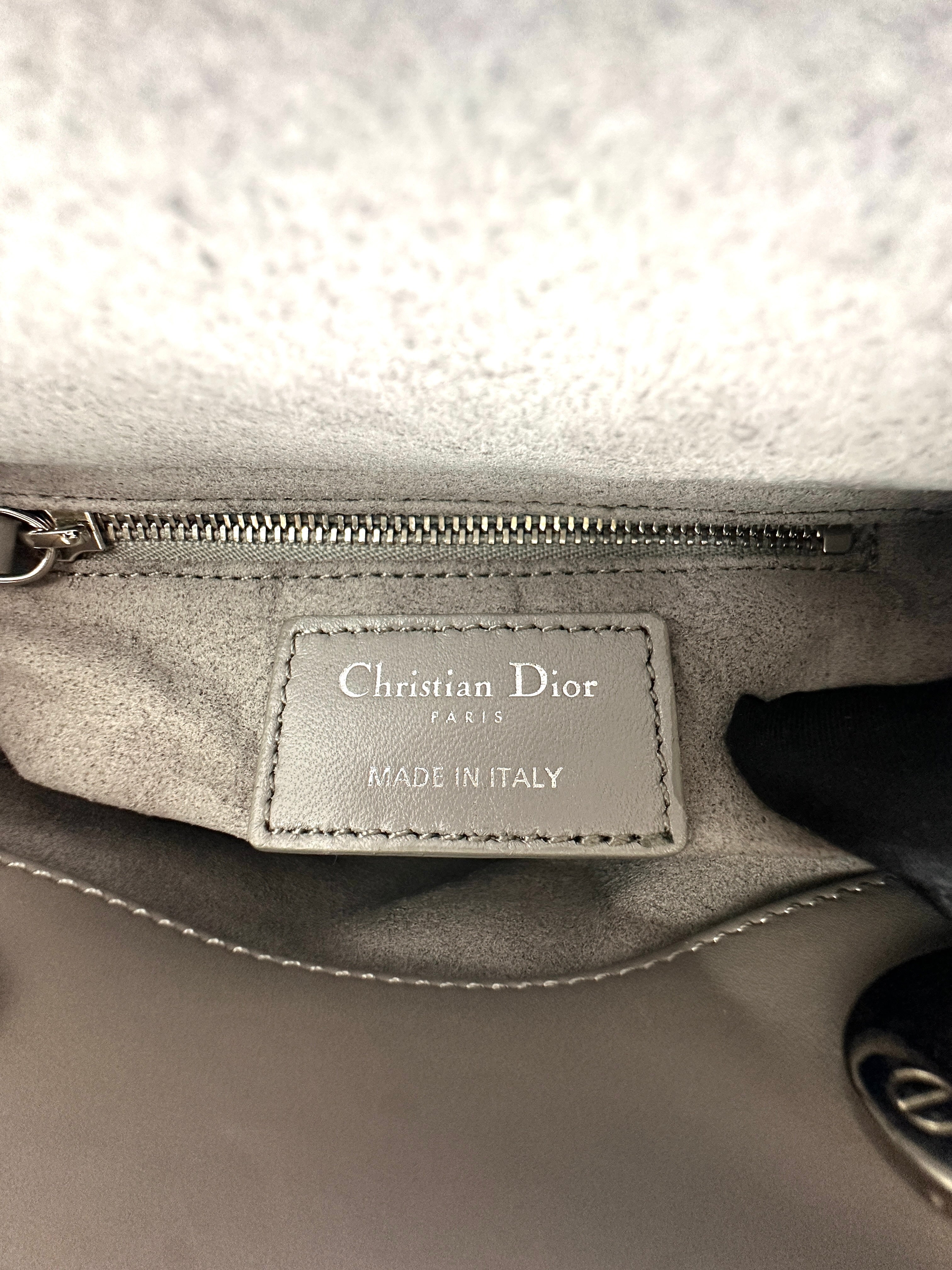 Christian Dior Lady Dior Grey Cannage Lambskin Handle Bag With Silver Buckle DR729