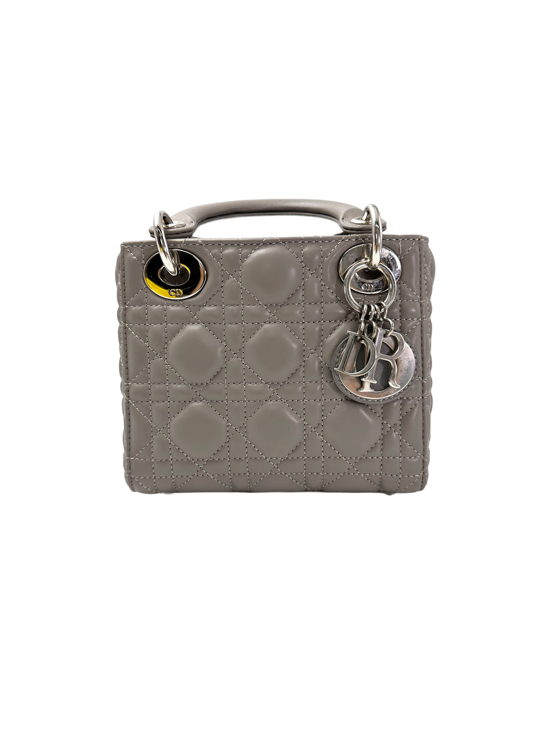 Christian Dior Lady Dior Grey Cannage Lambskin Handle Bag With Silver Buckle DR728
