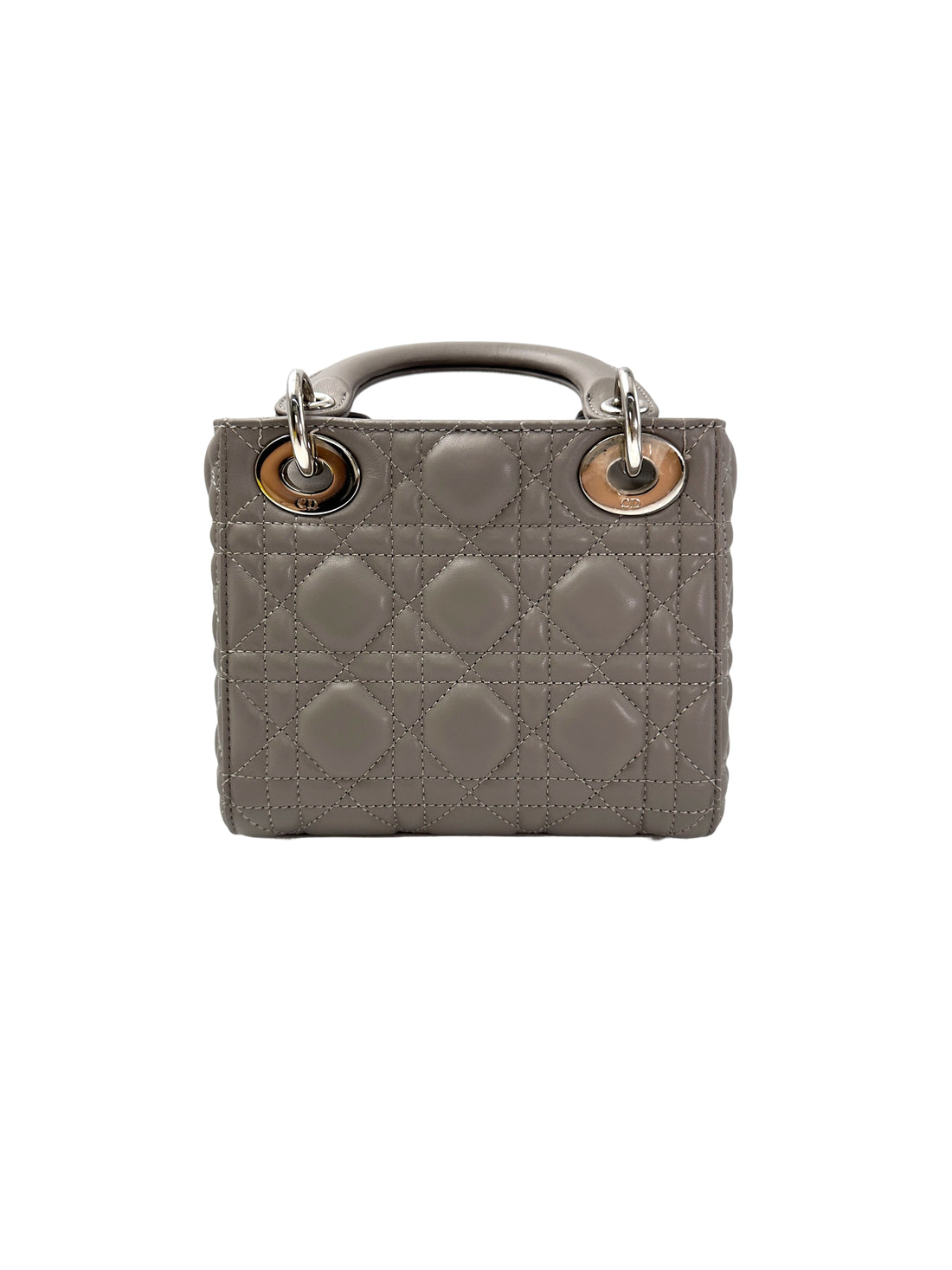 Christian Dior Lady Dior Grey Cannage Lambskin Handle Bag With Silver Buckle DR728