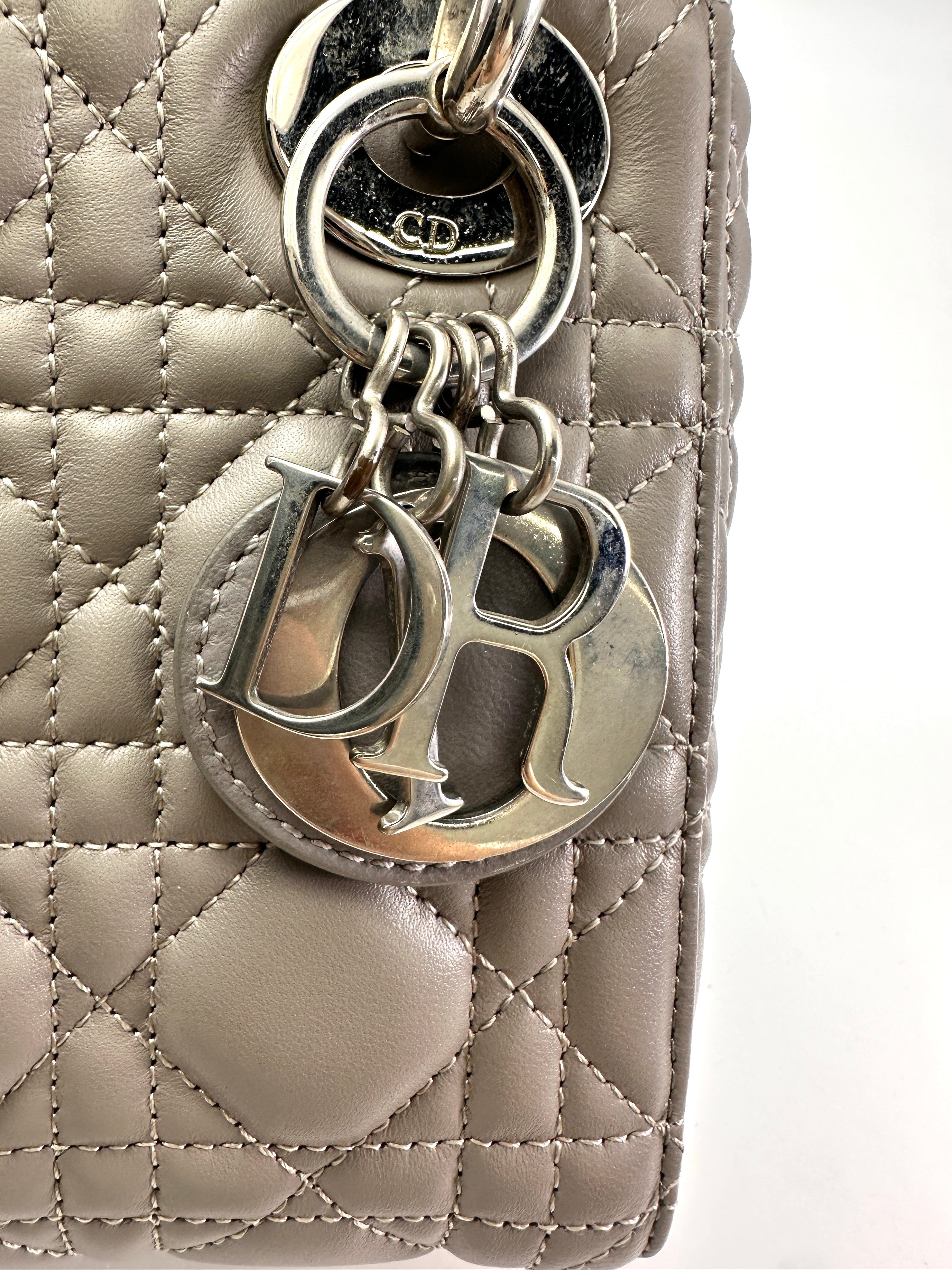 Christian Dior Lady Dior Grey Cannage Lambskin Handle Bag With Silver Buckle DR728