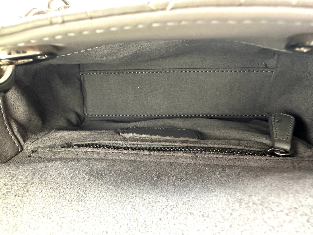 Christian Dior Lady Dior Grey Cannage Lambskin Handle Bag With Silver Buckle DR728